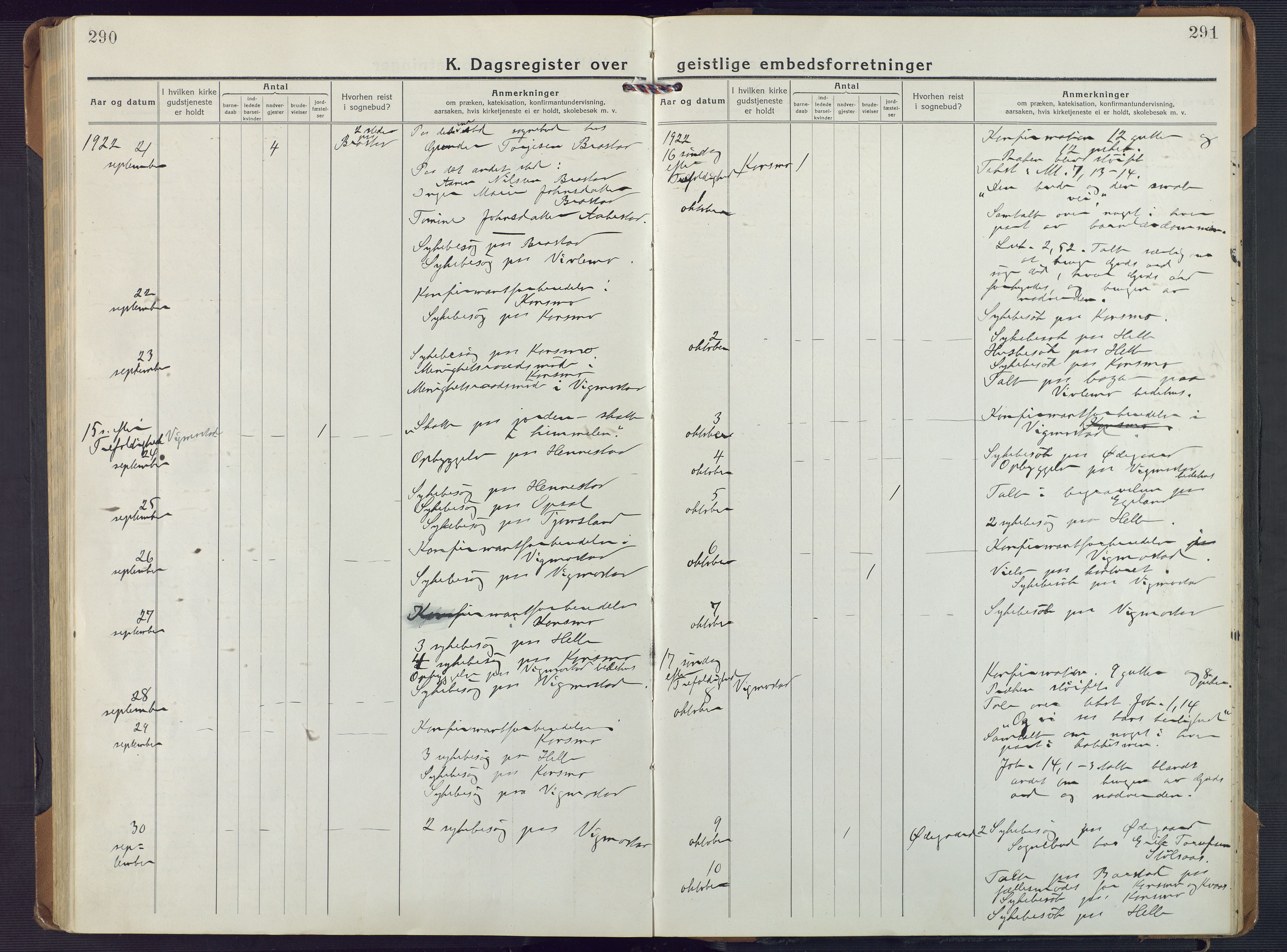 Nord-Audnedal sokneprestkontor, AV/SAK-1111-0032/F/Fa/Fab/L0005: Ministerialbok nr. A 5, 1918-1925, s. 290-291