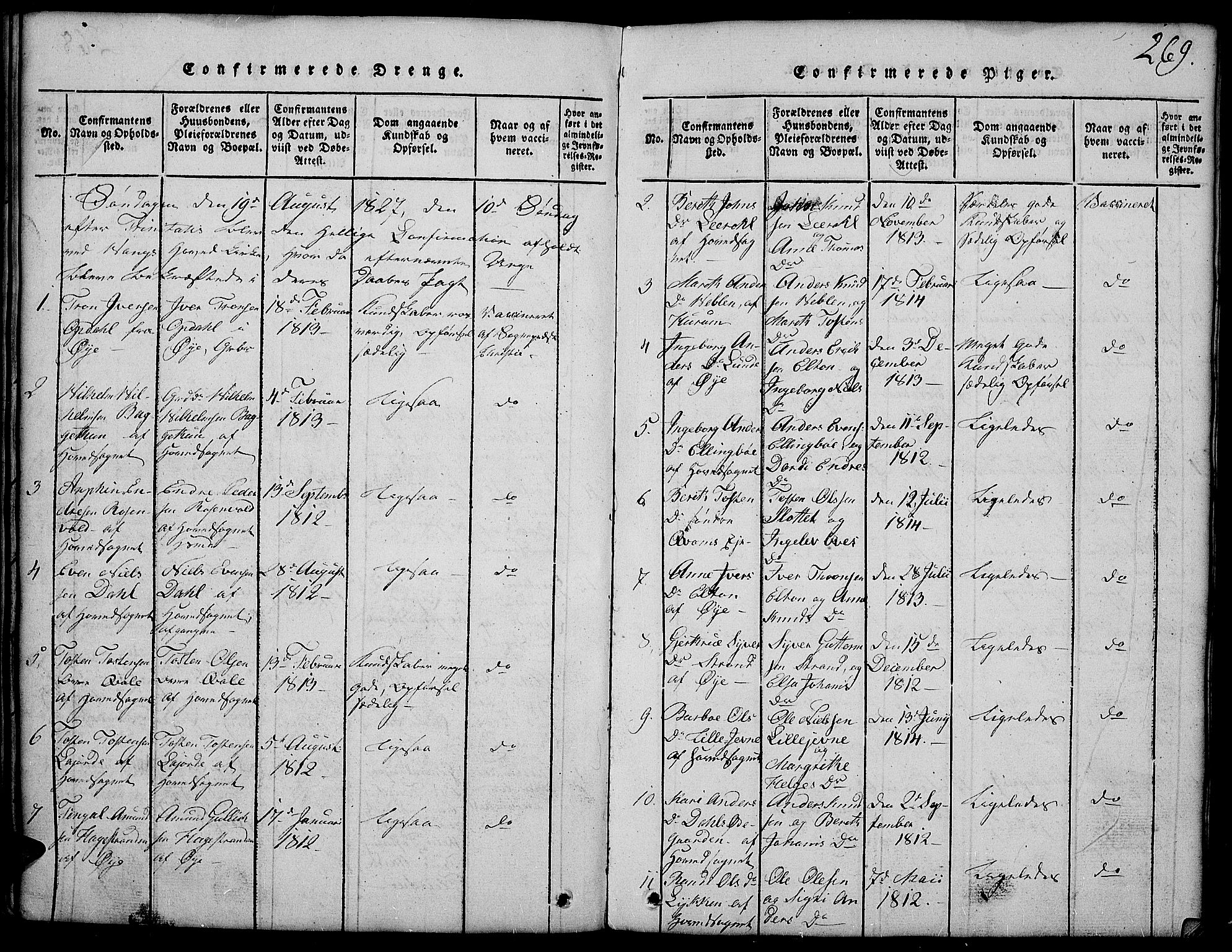 Vang prestekontor, Valdres, SAH/PREST-140/H/Hb/L0002: Klokkerbok nr. 2, 1814-1889, s. 269