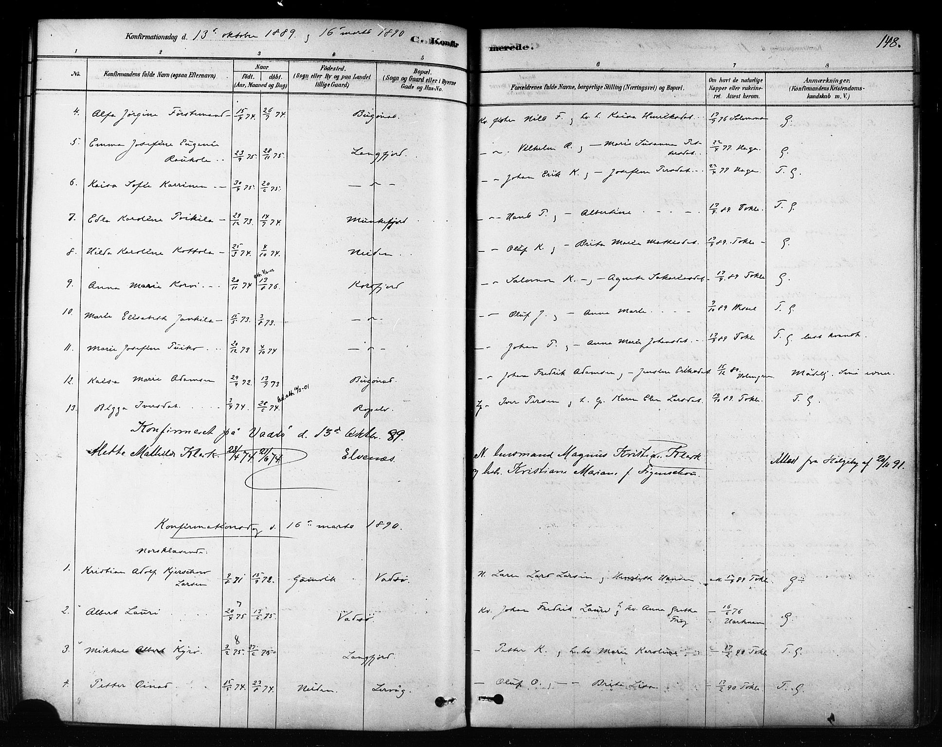 Sør-Varanger sokneprestkontor, AV/SATØ-S-1331/H/Ha/L0003kirke: Ministerialbok nr. 3, 1878-1891, s. 148