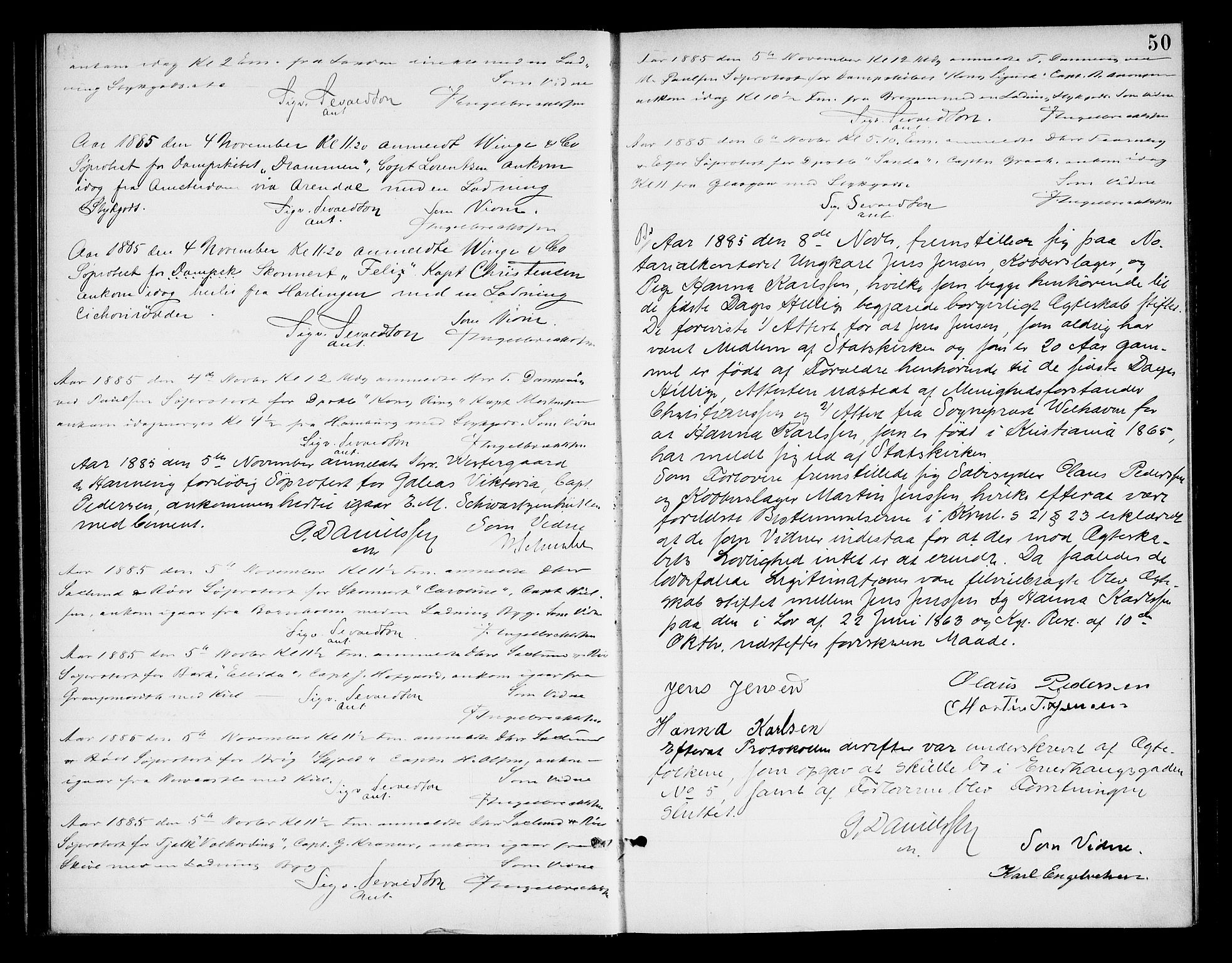 Oslo byfogd avd. I, AV/SAO-A-10220/L/Lb/Lba/L0005: Notarialprotokoll, rekke I, 1885-1888, s. 49b-50a
