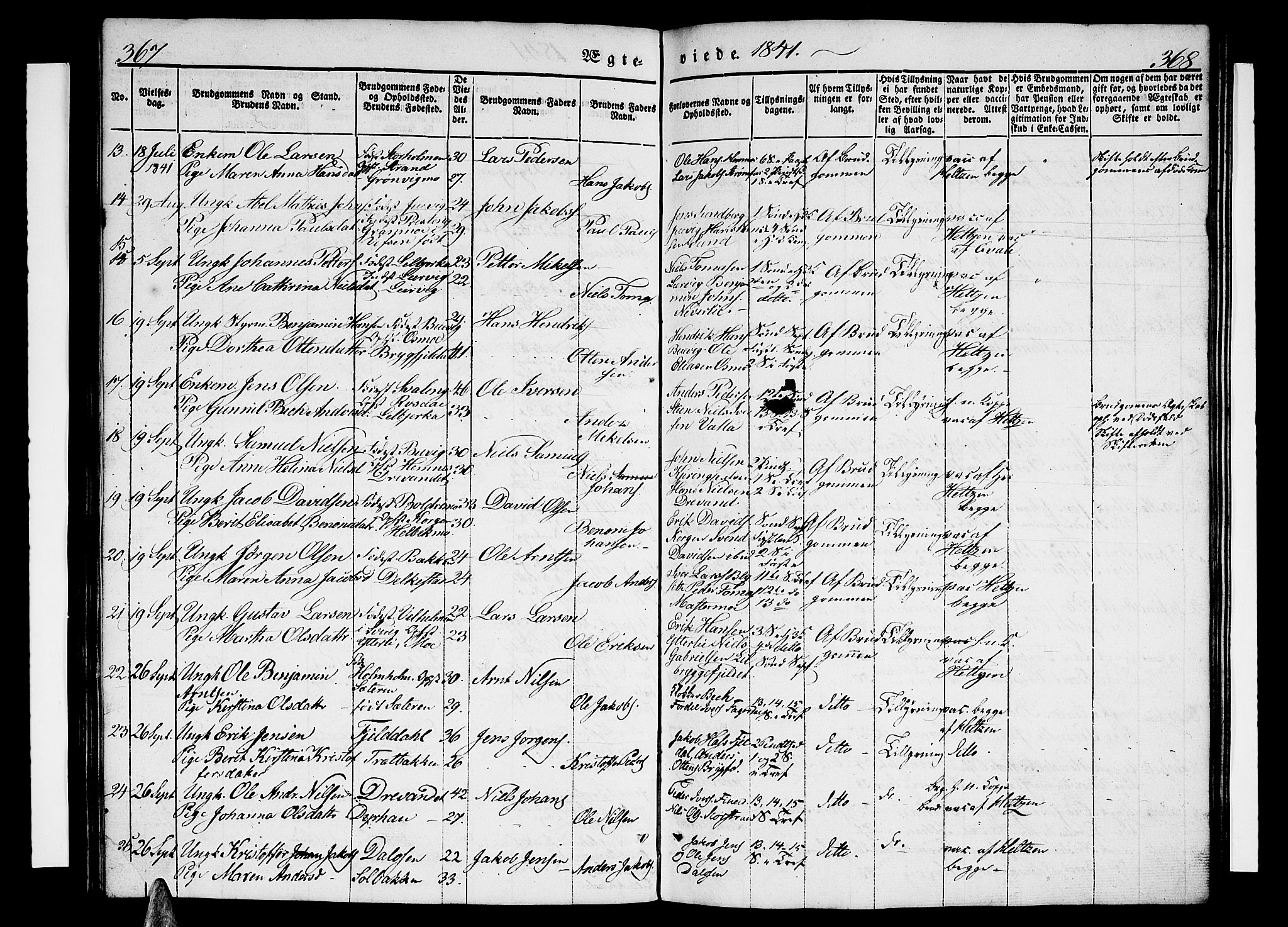 Ministerialprotokoller, klokkerbøker og fødselsregistre - Nordland, AV/SAT-A-1459/825/L0364: Klokkerbok nr. 825C01, 1841-1863, s. 367-368