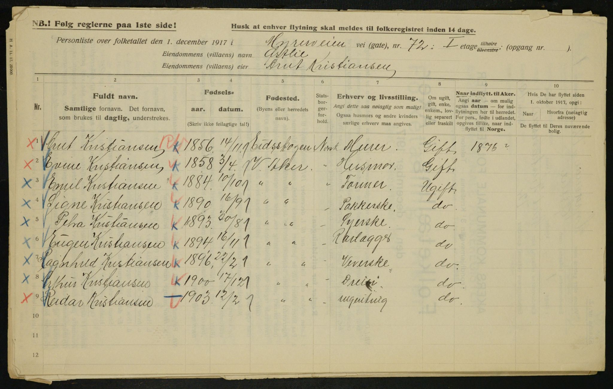 OBA, Kommunal folketelling 1.12.1917 for Aker, 1917, s. 14150