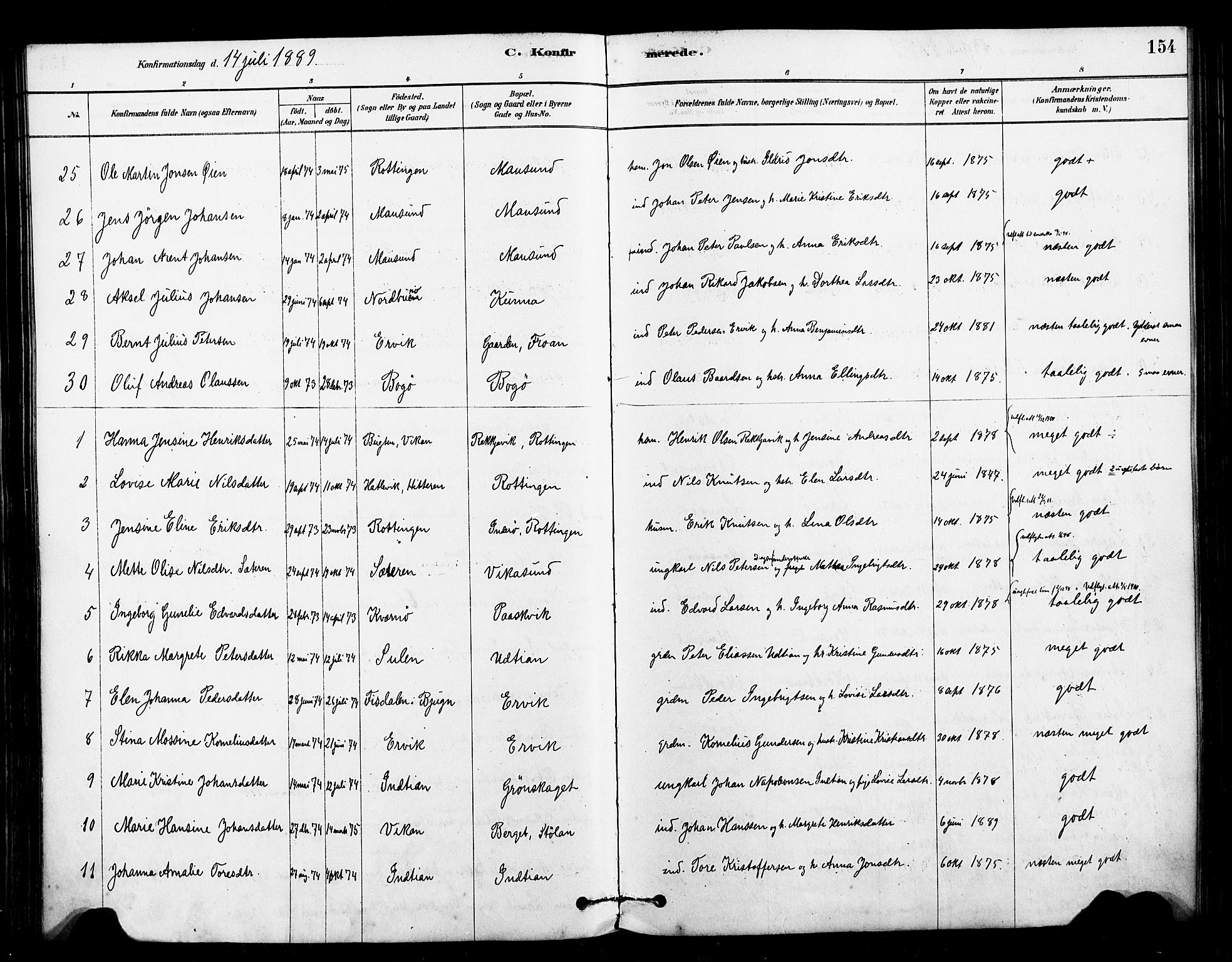 Ministerialprotokoller, klokkerbøker og fødselsregistre - Sør-Trøndelag, SAT/A-1456/640/L0578: Ministerialbok nr. 640A03, 1879-1889, s. 154