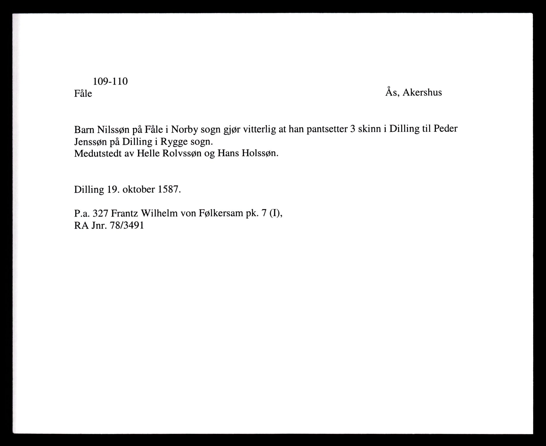 Riksarkivets diplomsamling, AV/RA-EA-5965/F35/F35e/L0005: Registreringssedler Akershus 1, 1300-1900, s. 545