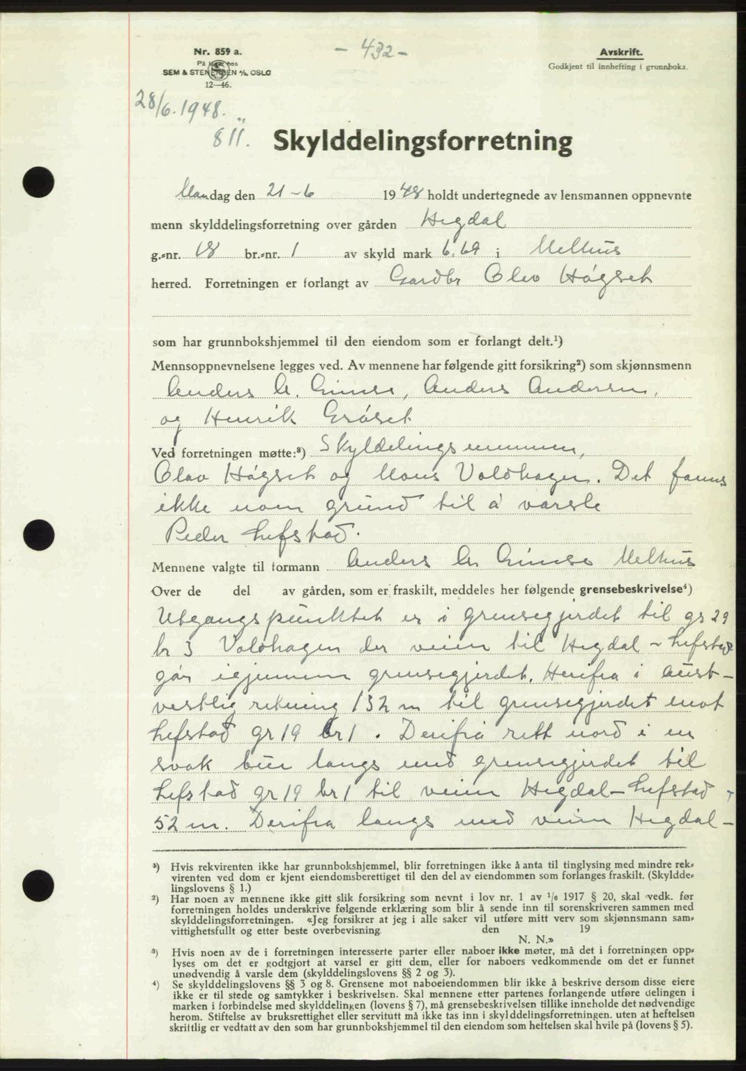 Gauldal sorenskriveri, SAT/A-0014/1/2/2C: Pantebok nr. A6, 1948-1948, Dagboknr: 811/1948