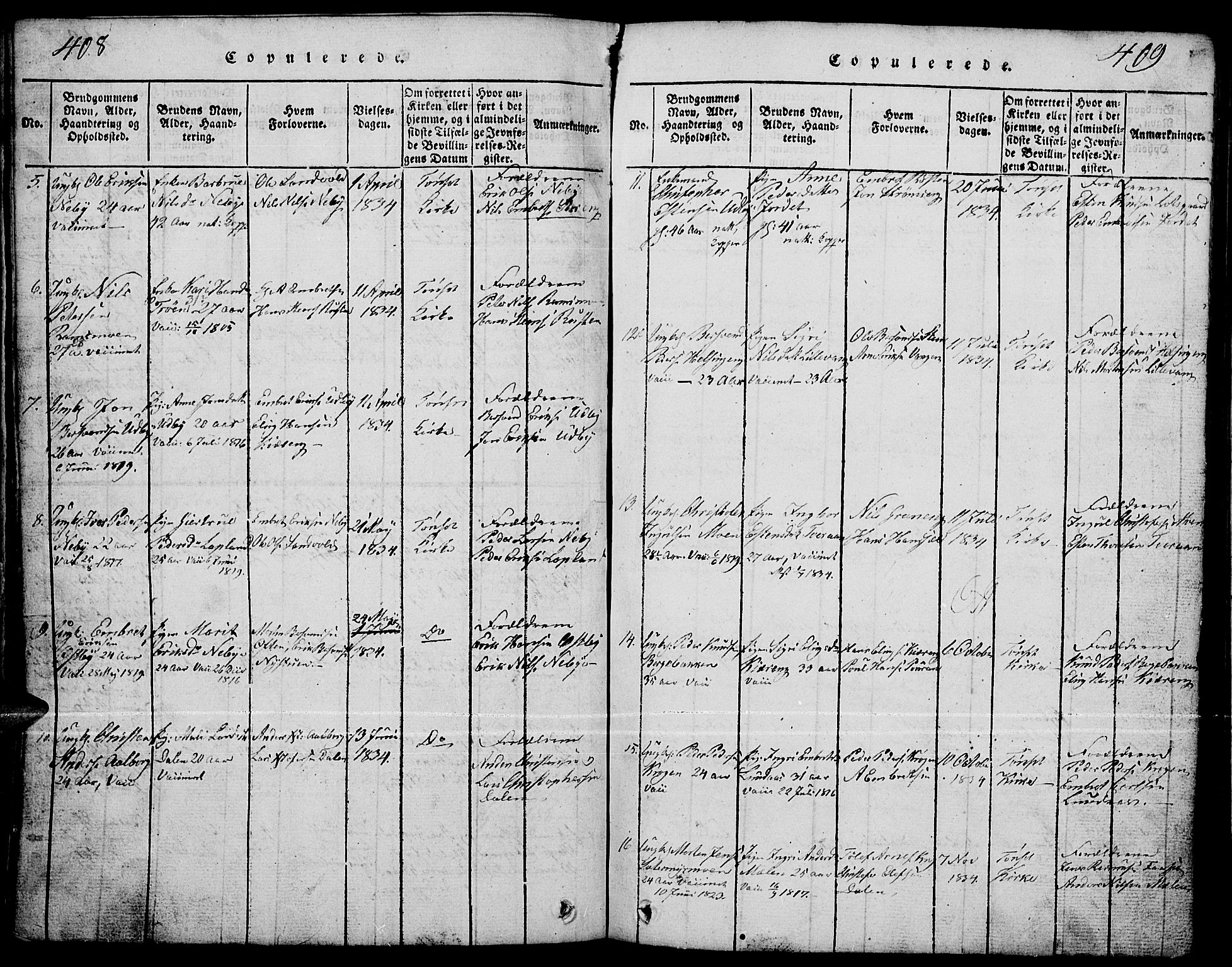 Tynset prestekontor, SAH/PREST-058/H/Ha/Hab/L0001: Klokkerbok nr. 1, 1814-1859, s. 408-409