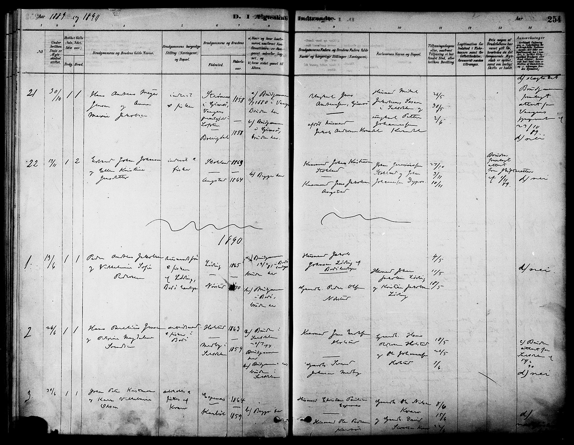 Ministerialprotokoller, klokkerbøker og fødselsregistre - Nordland, SAT/A-1459/852/L0740: Ministerialbok nr. 852A10, 1878-1894, s. 254