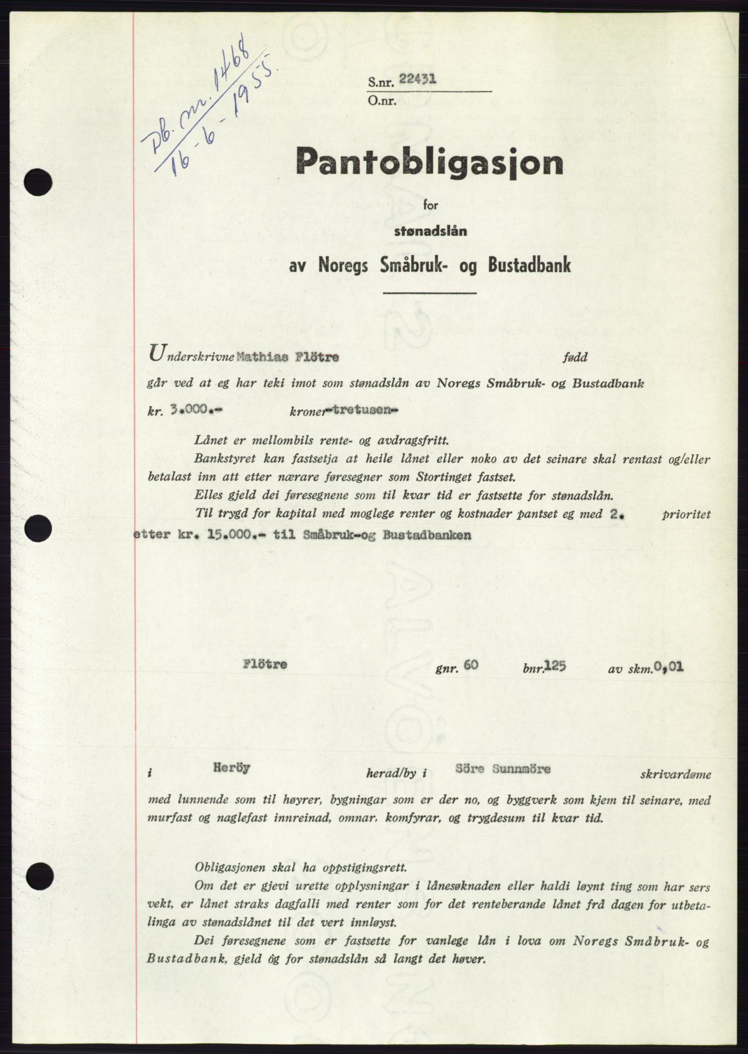 Søre Sunnmøre sorenskriveri, SAT/A-4122/1/2/2C/L0127: Pantebok nr. 15B, 1955-1955, Dagboknr: 1468/1955