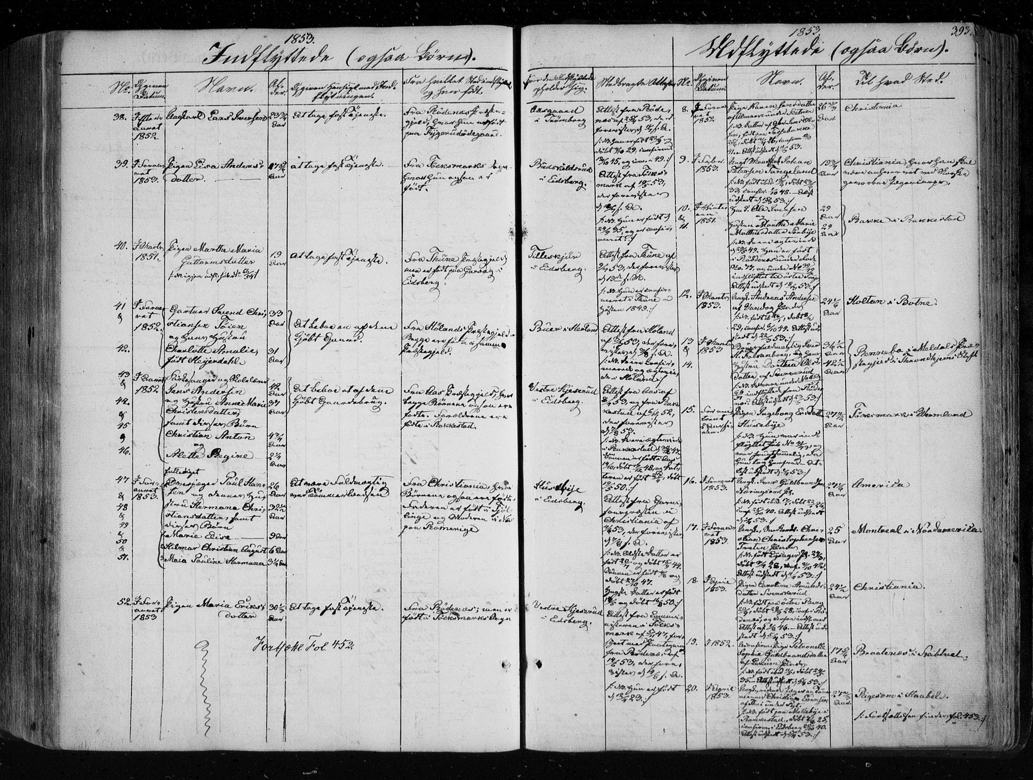 Eidsberg prestekontor Kirkebøker, AV/SAO-A-10905/F/Fa/L0009: Ministerialbok nr. I 9, 1849-1856, s. 393