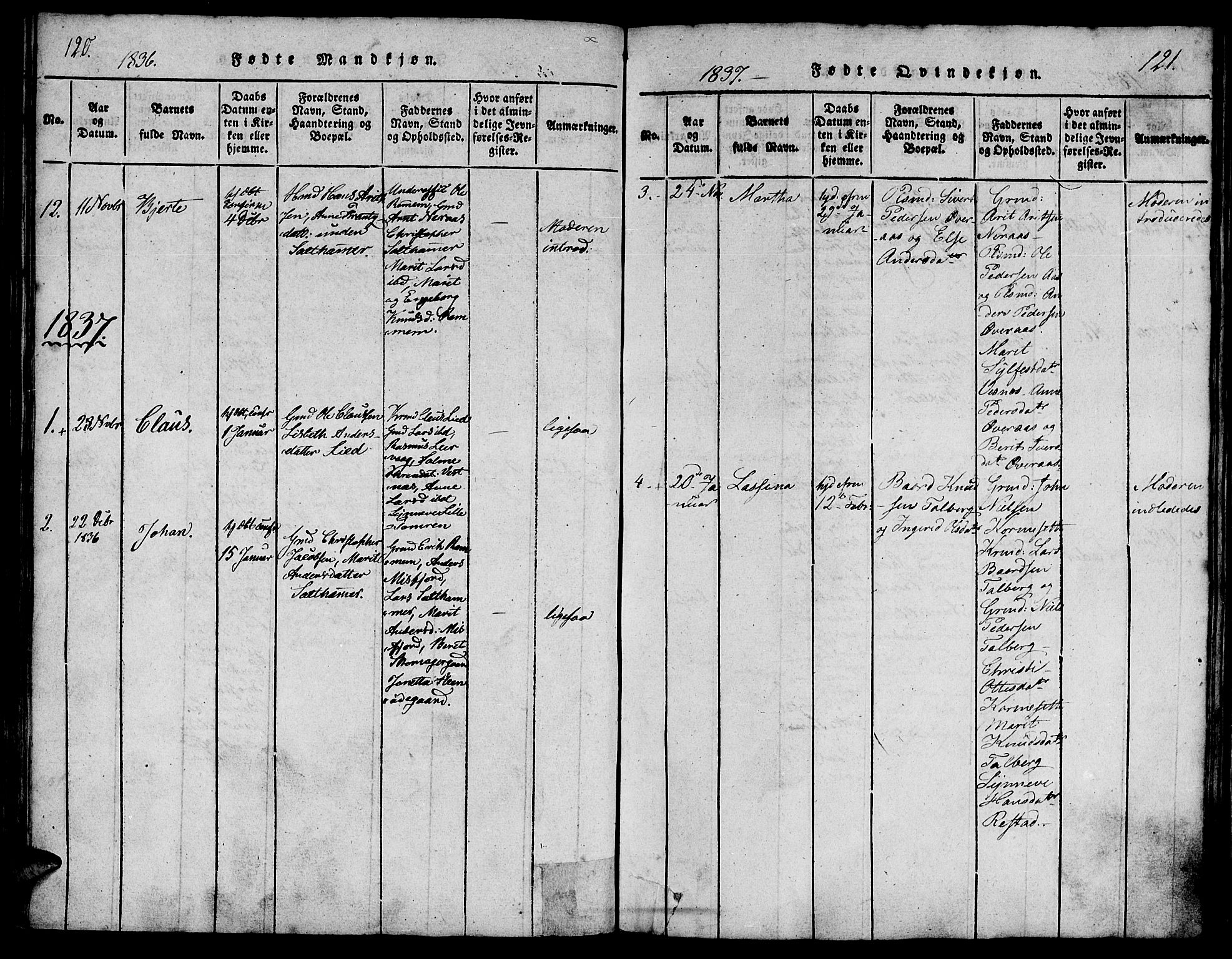 Ministerialprotokoller, klokkerbøker og fødselsregistre - Møre og Romsdal, AV/SAT-A-1454/539/L0528: Ministerialbok nr. 539A01, 1818-1847, s. 120-121