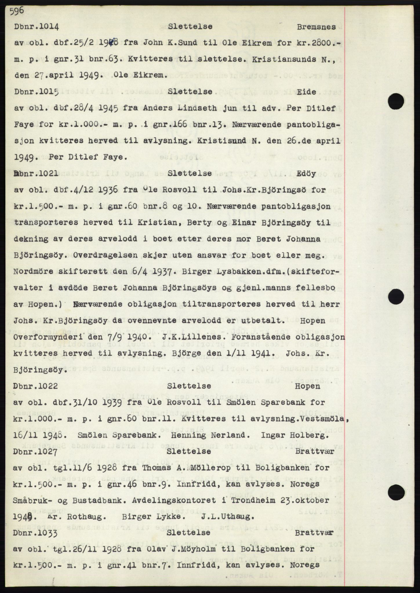 Nordmøre sorenskriveri, SAT/A-4132/1/2/2Ca: Pantebok nr. C82b, 1946-1951, Dagboknr: 1014/1949