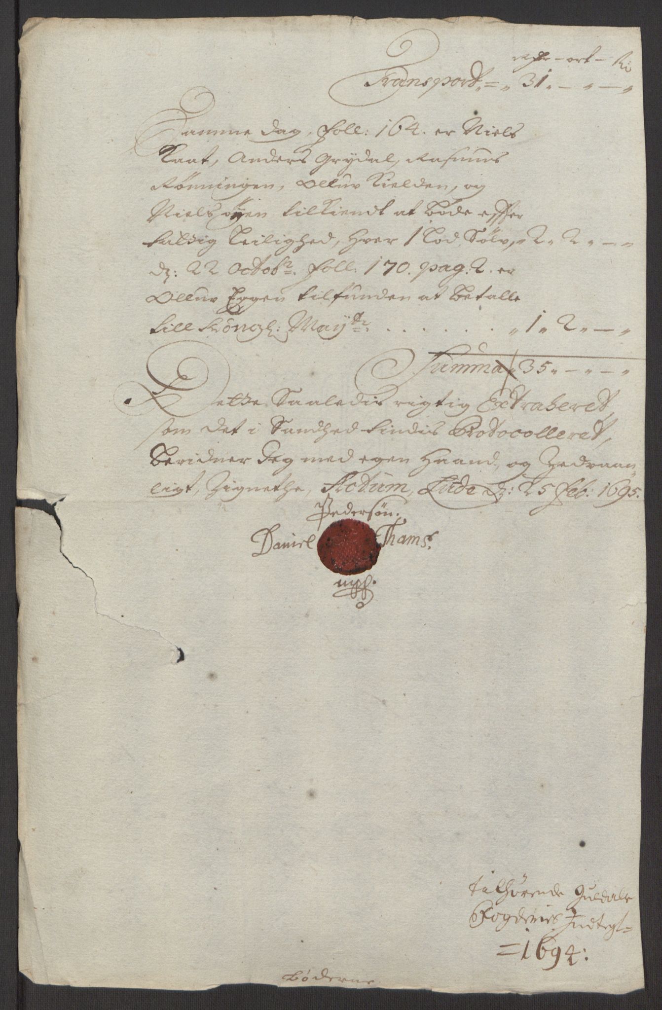 Rentekammeret inntil 1814, Reviderte regnskaper, Fogderegnskap, RA/EA-4092/R60/L3944: Fogderegnskap Orkdal og Gauldal, 1694, s. 411