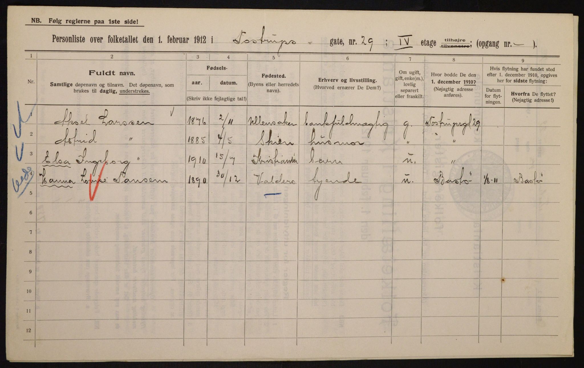 OBA, Kommunal folketelling 1.2.1912 for Kristiania, 1912, s. 115361