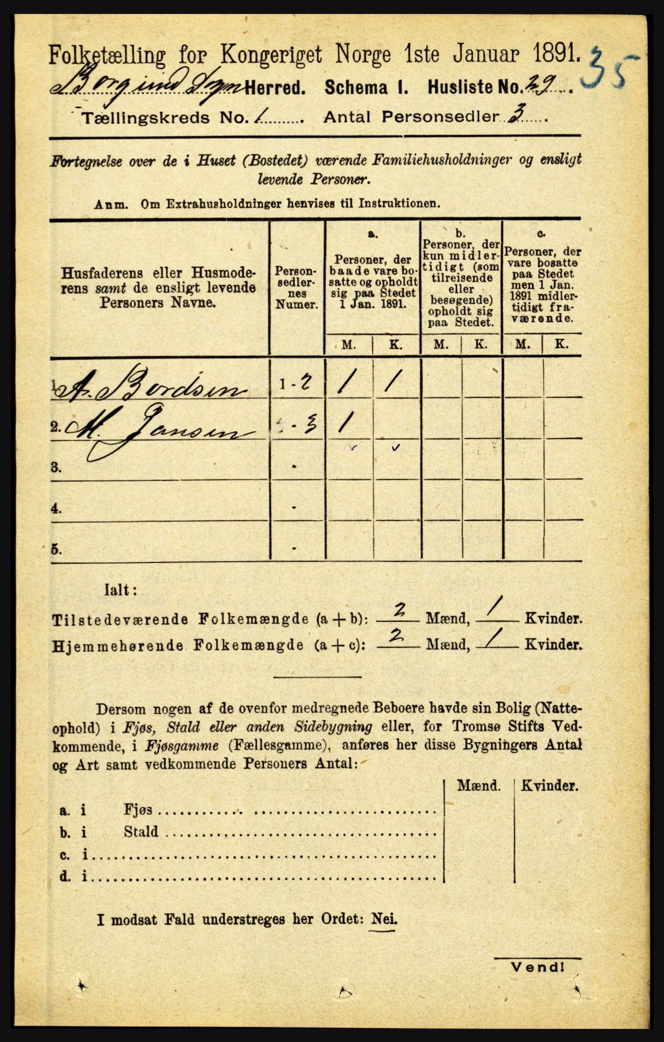 RA, Folketelling 1891 for 1423 Borgund herred, 1891, s. 42