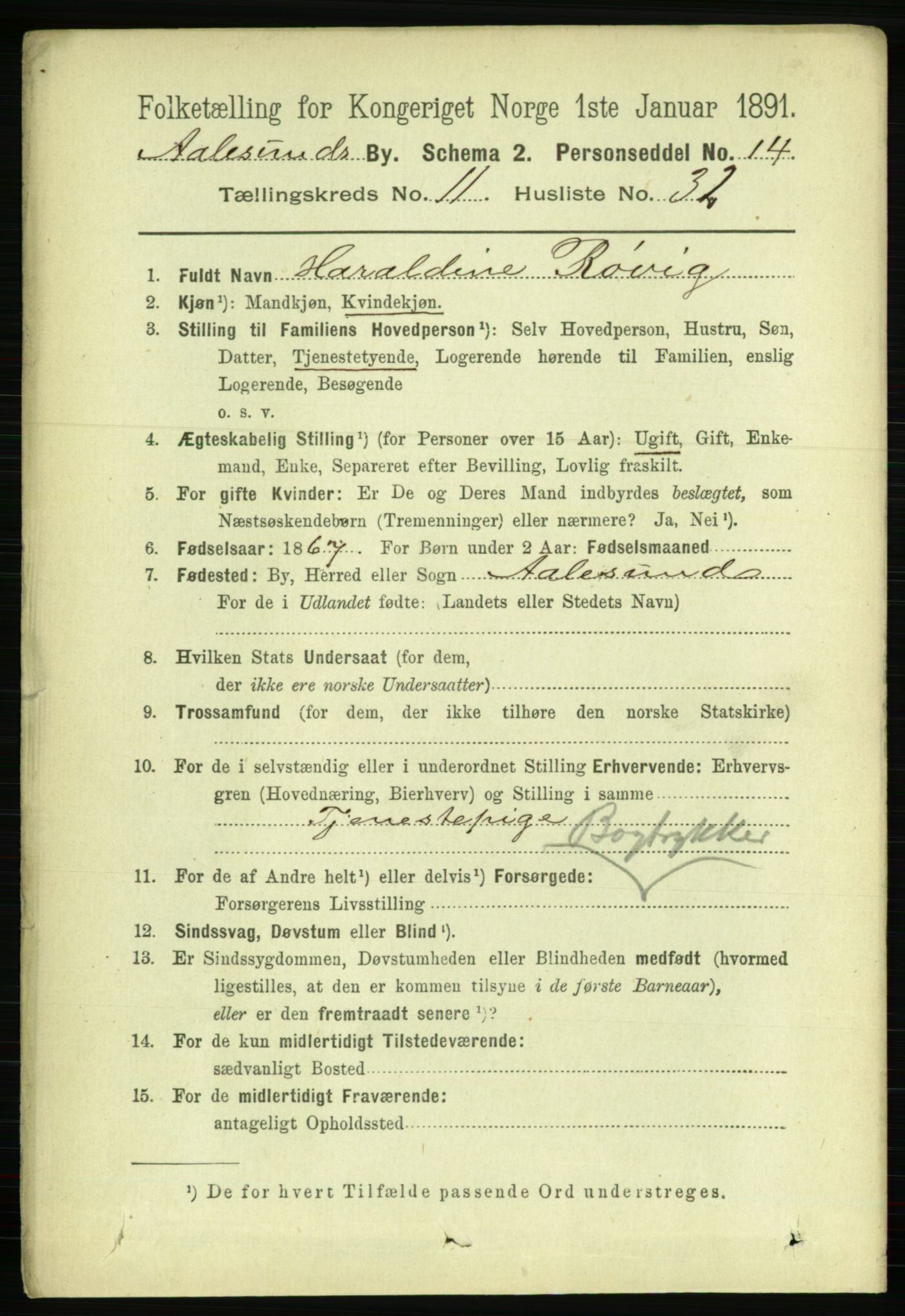 RA, Folketelling 1891 for 1501 Ålesund kjøpstad, 1891, s. 7487