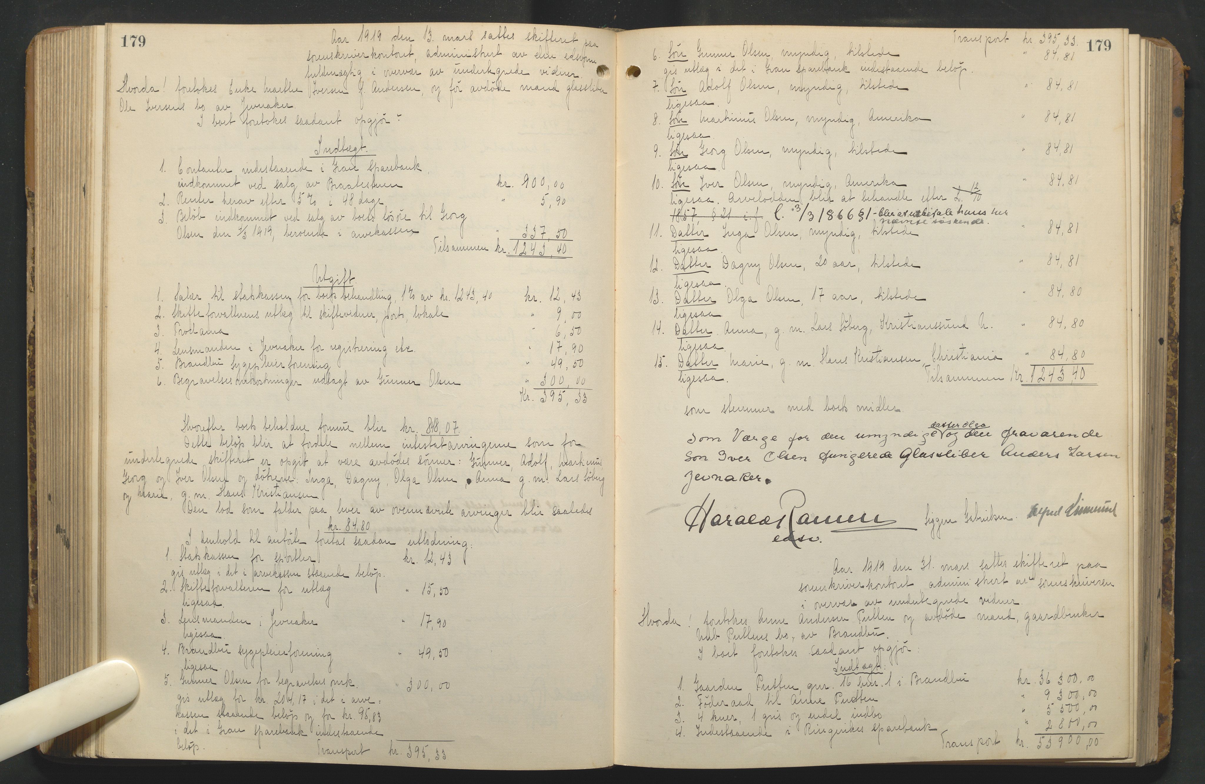 Hadeland og Land tingrett, AV/SAH-TING-010/J/Jd/L0005: Skifteutlodningsprotokoll, 1913-1924, s. 179