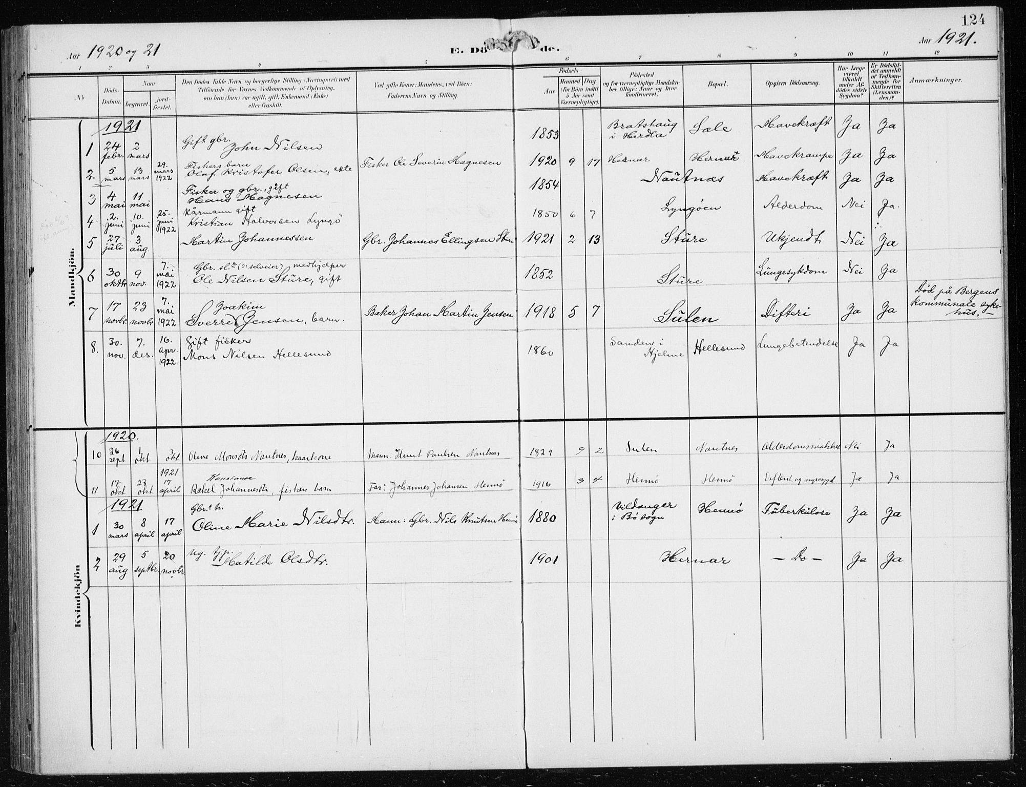 Herdla Sokneprestembete, AV/SAB-A-75701/H/Haa: Ministerialbok nr. B 1, 1902-1921, s. 124