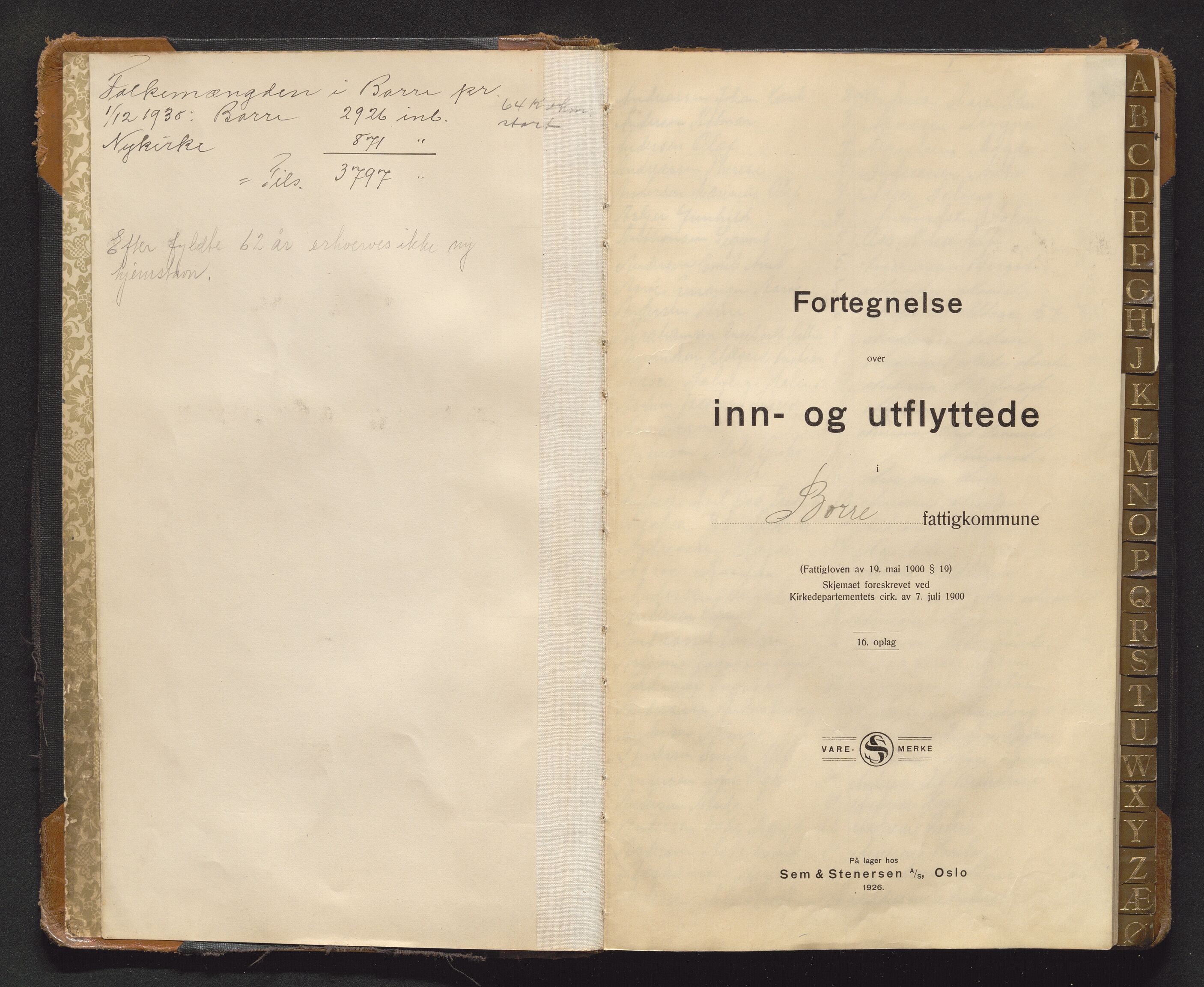 Borre lensmannskontor, AV/SAKO-A-533/O/Oa/L0006: Protokoll over inn- og utflyttede, 1929-1939