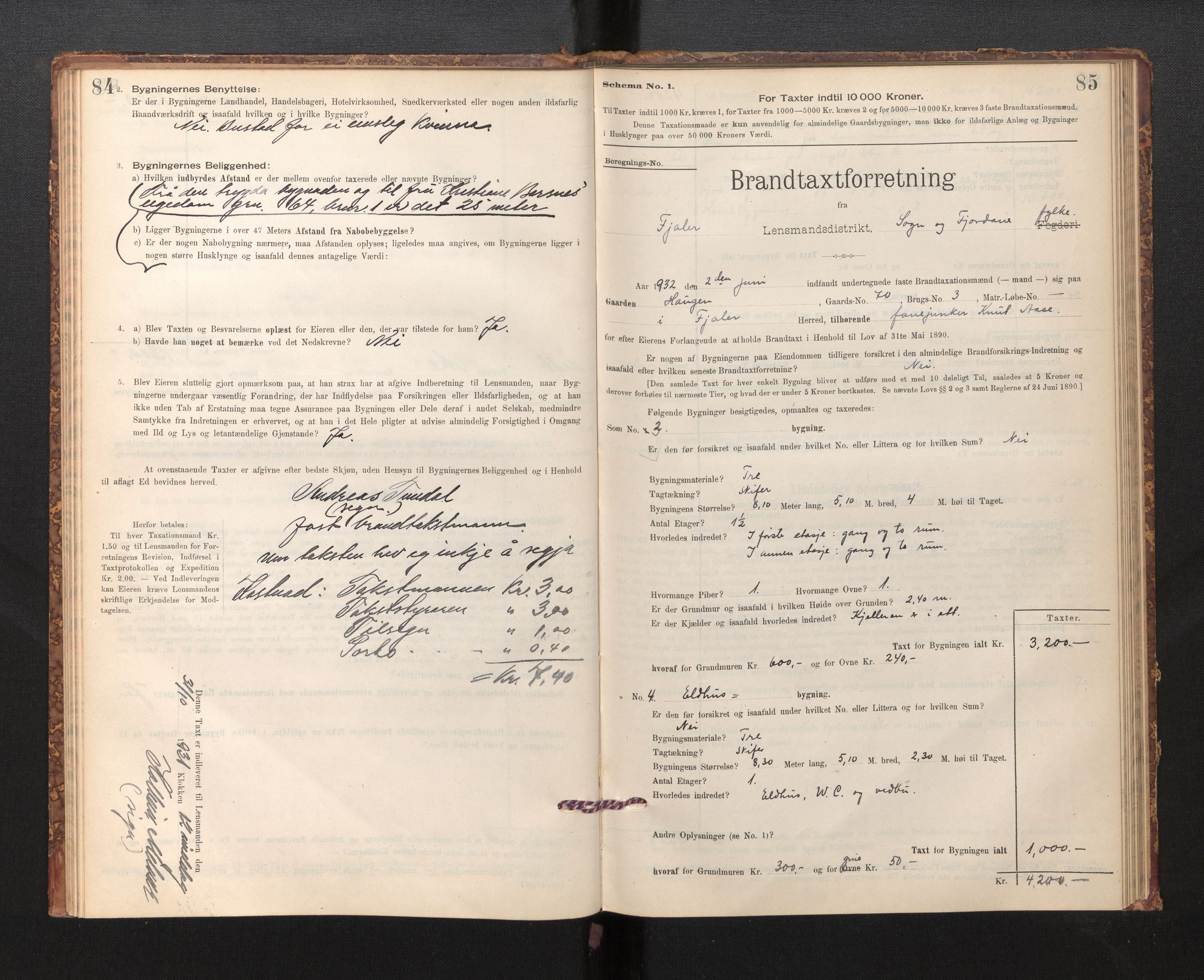 Lensmannen i Fjaler, AV/SAB-A-27201/0012/L0006: Branntakstprotokoll, skjematakst, 1895-1937, s. 84-85