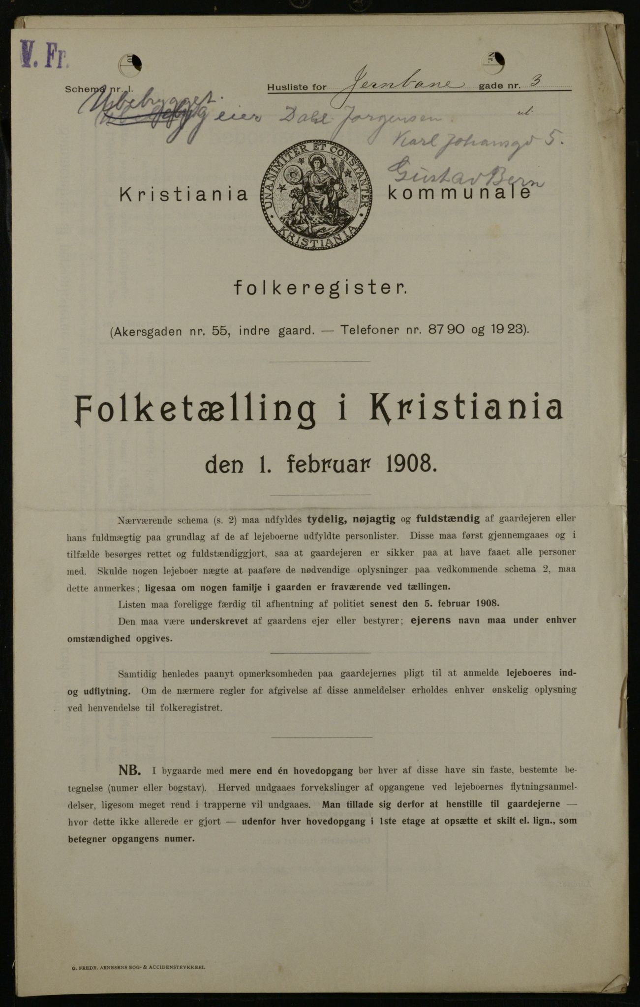 OBA, Kommunal folketelling 1.2.1908 for Kristiania kjøpstad, 1908, s. 41797