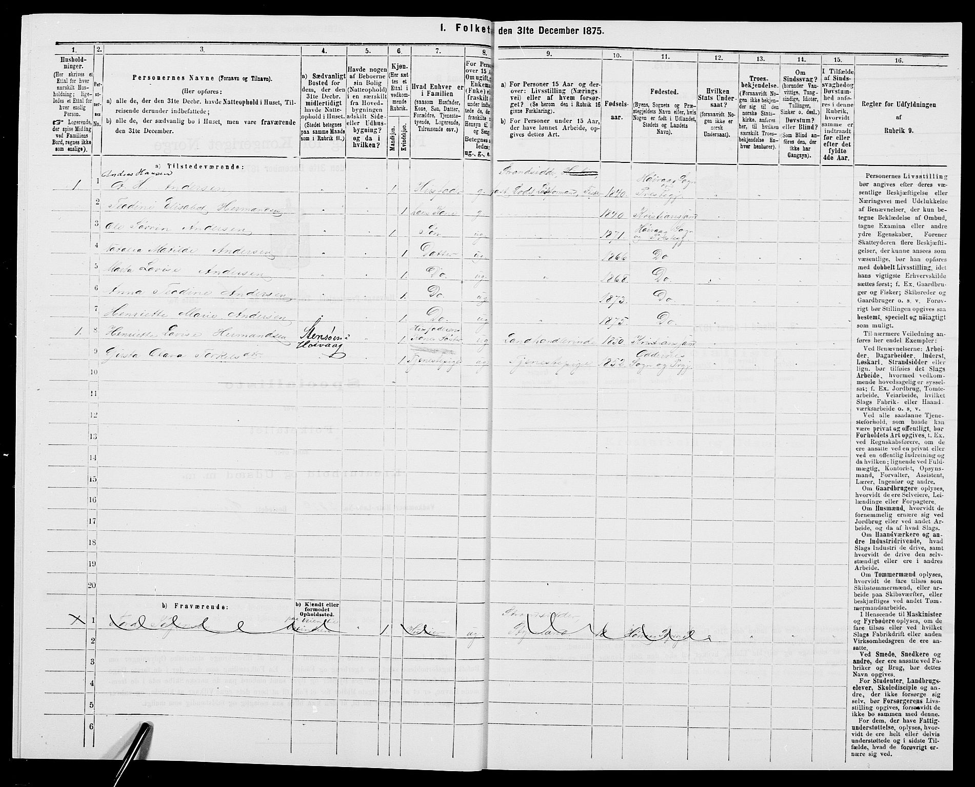 SAK, Folketelling 1875 for 0927P Høvåg prestegjeld, 1875, s. 672