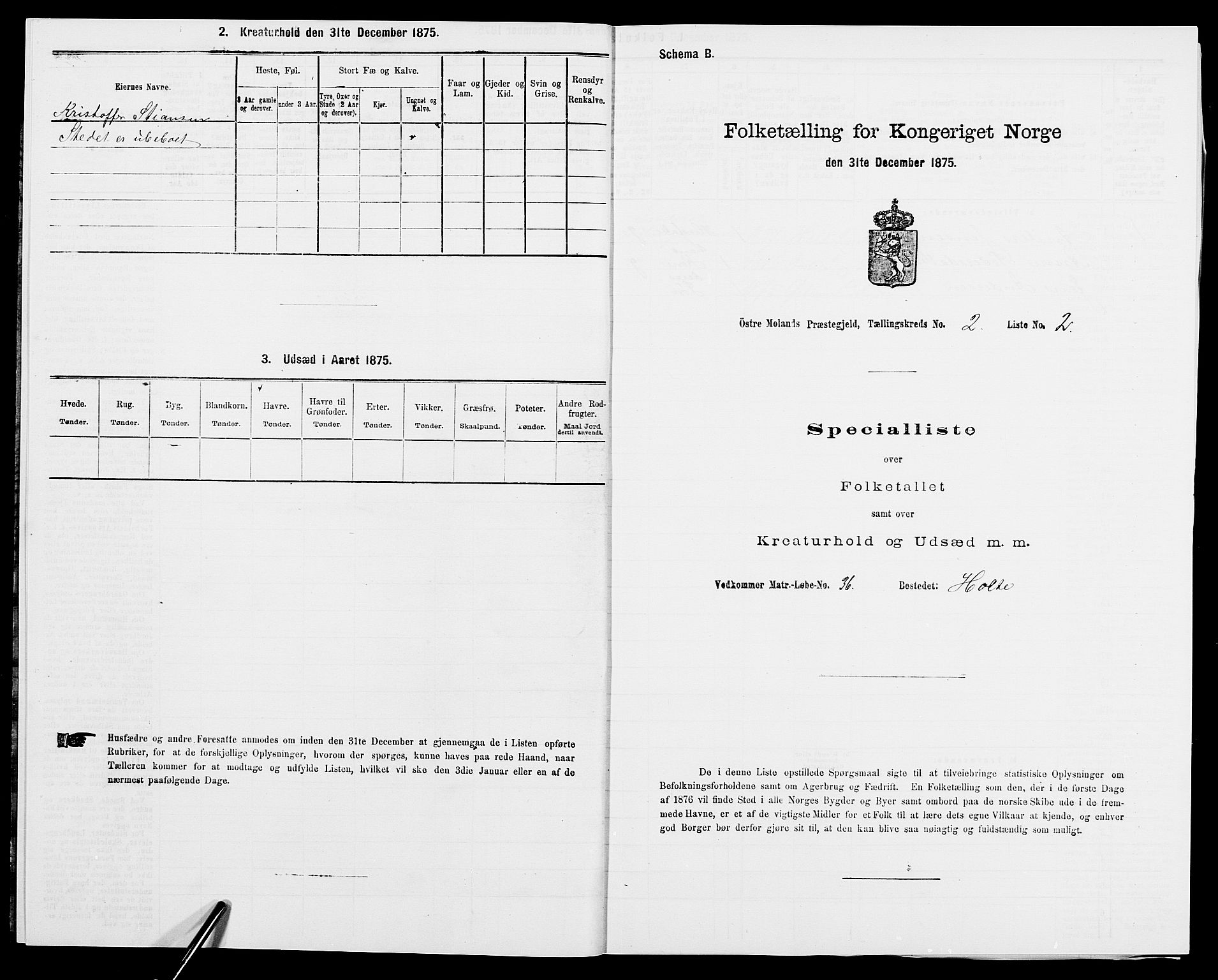 SAK, Folketelling 1875 for 0918P Austre Moland prestegjeld, 1875, s. 2876