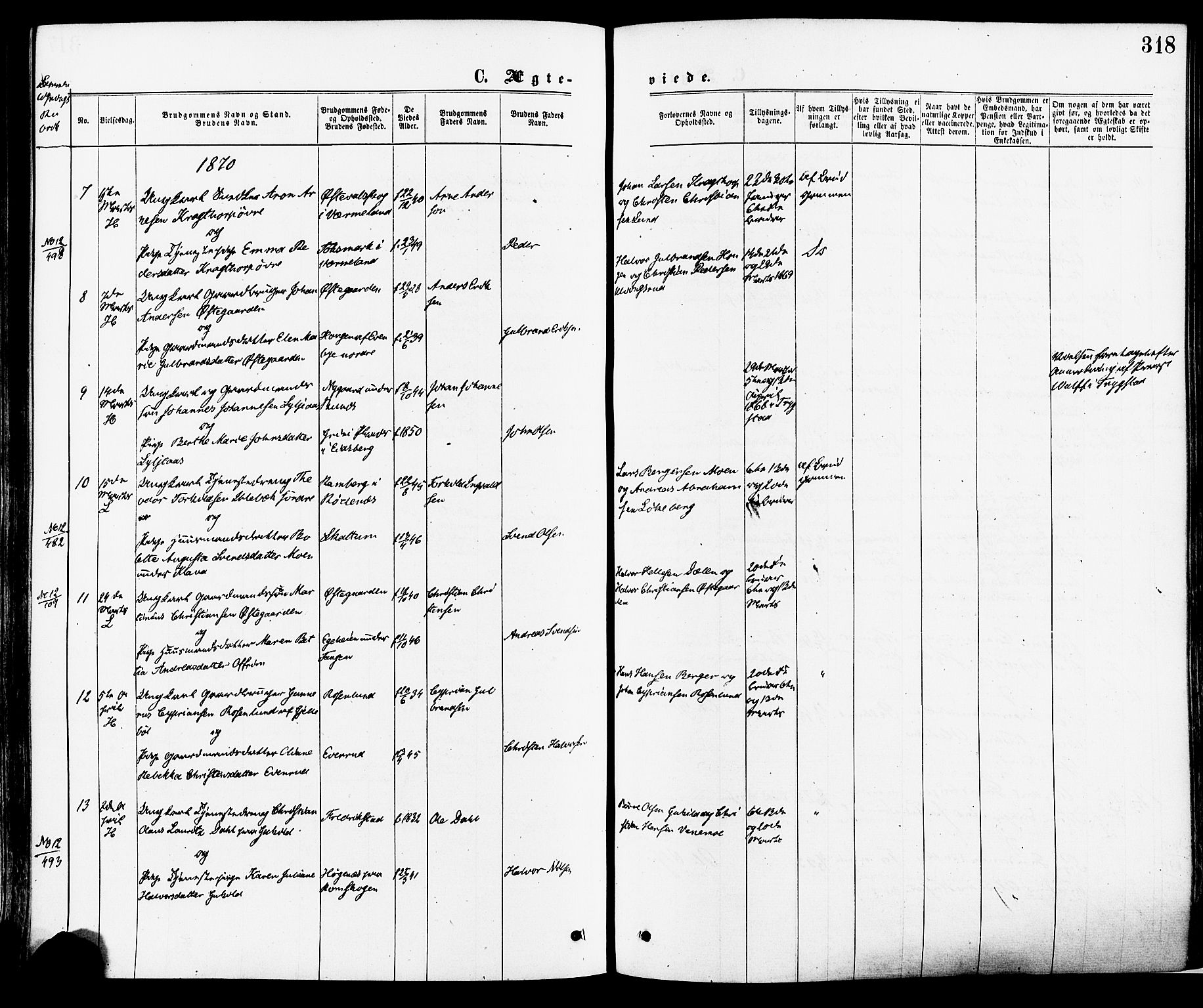 Høland prestekontor Kirkebøker, SAO/A-10346a/F/Fa/L0012.a: Ministerialbok nr. I 12A, 1869-1879, s. 318