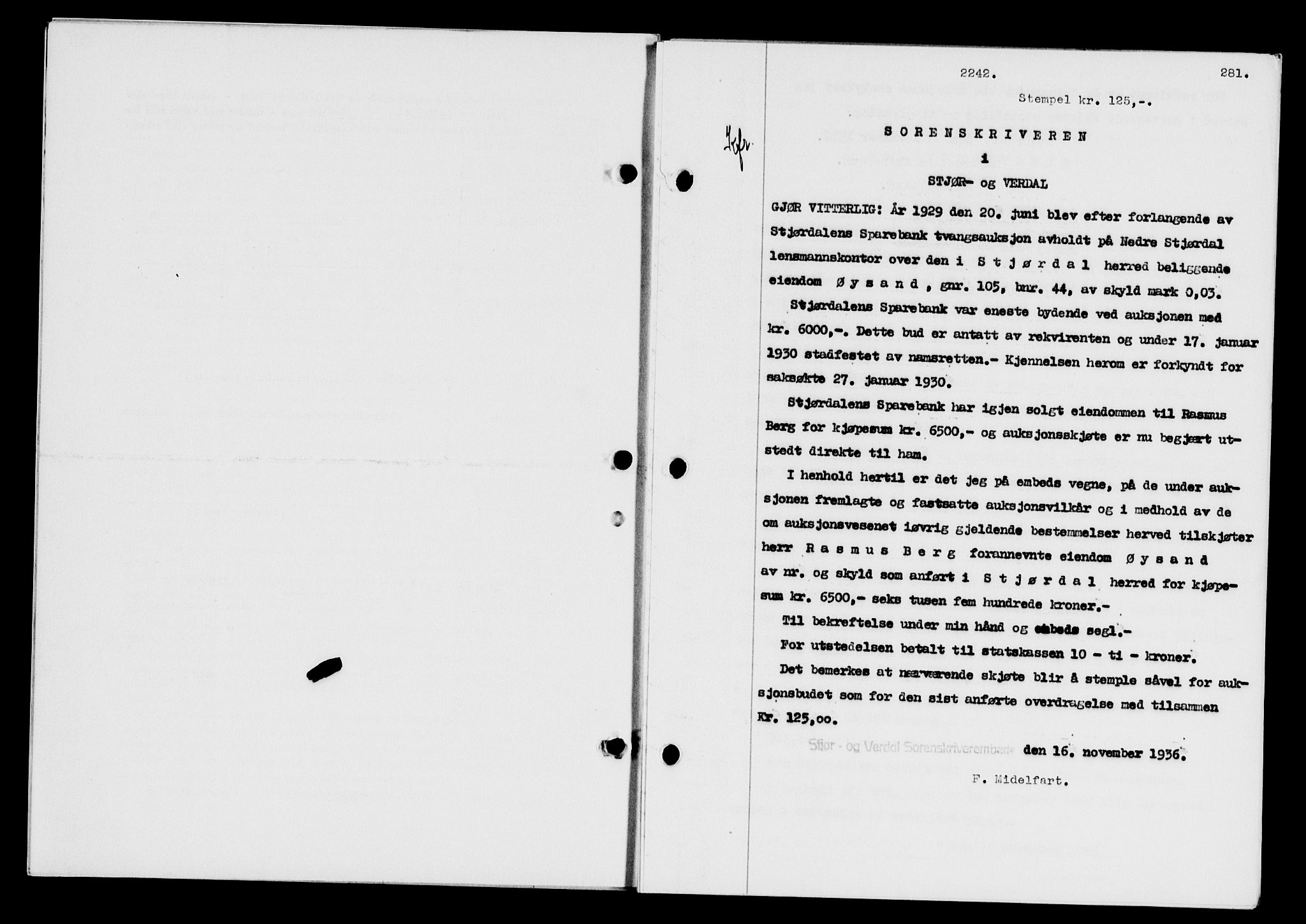 Stjør- og Verdal sorenskriveri, SAT/A-4167/1/2/2C/L0078: Pantebok nr. 46, 1936-1937, Dagboknr: 2242/1936