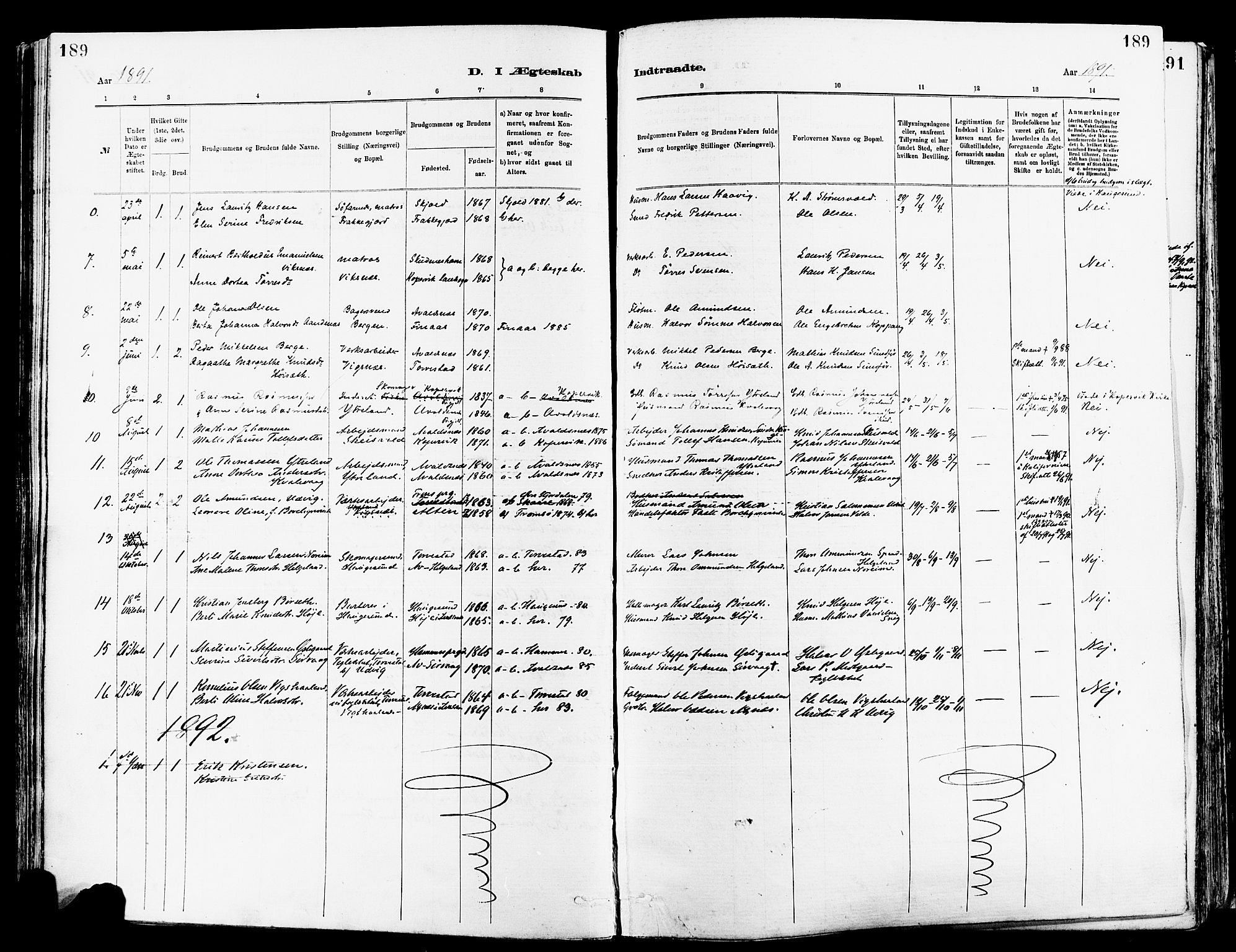 Avaldsnes sokneprestkontor, SAST/A -101851/H/Ha/Haa/L0015: Ministerialbok nr. A 15, 1880-1906, s. 189