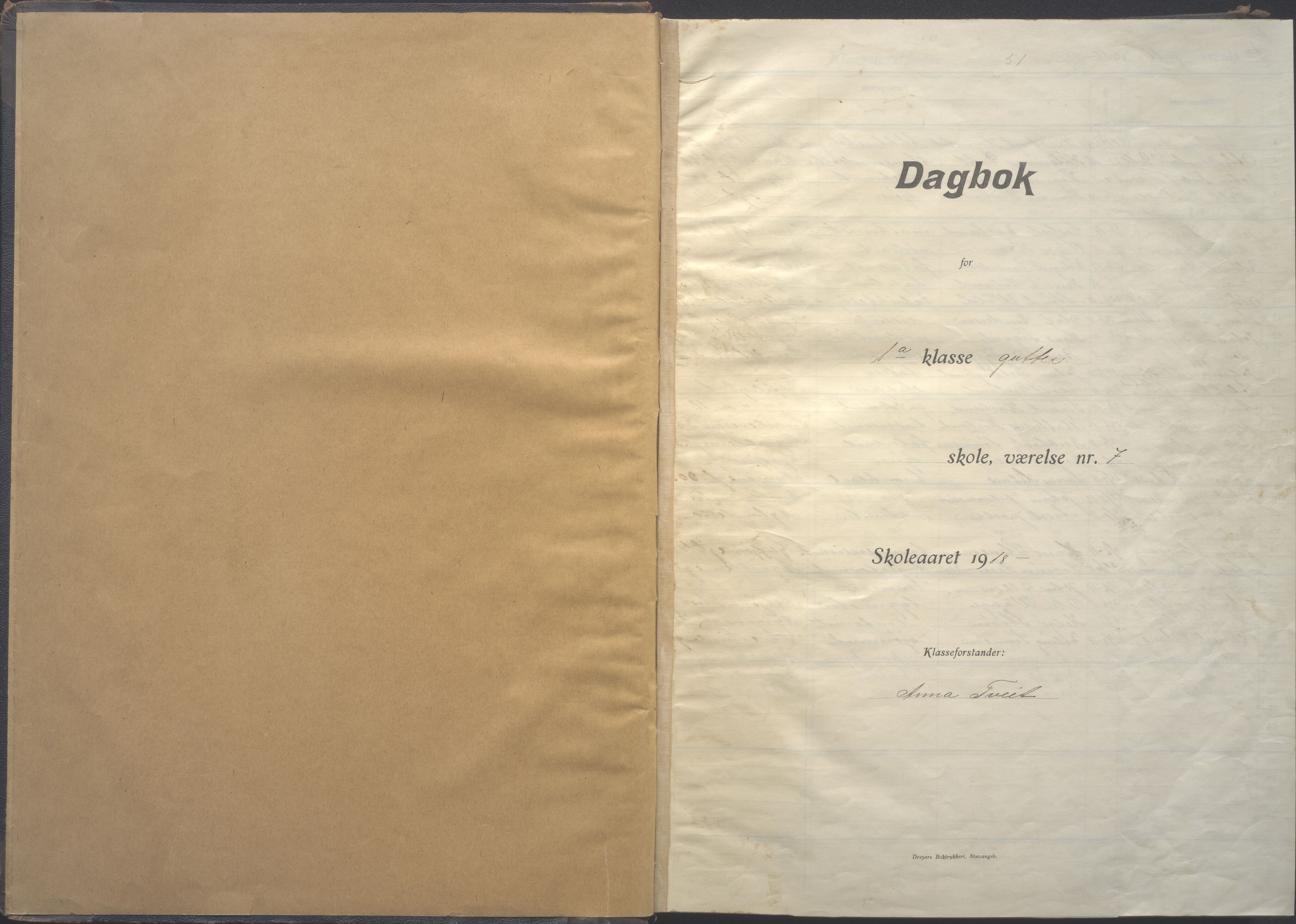 Stavanger kommune. Nylund skole, BYST/A-0072/G/Ga/Gaa/L0002: Dagbok, 1918-1919