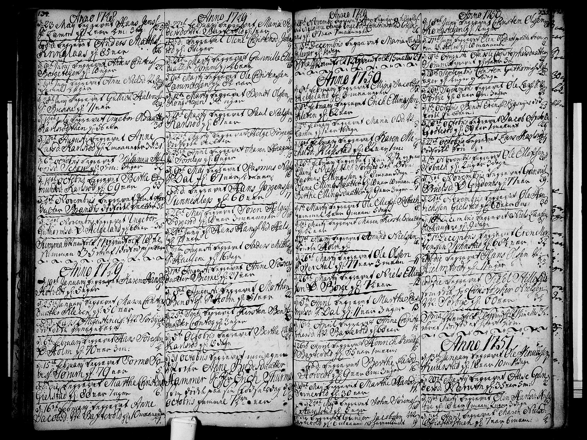 Våle kirkebøker, SAKO/A-334/F/Fa/L0003: Ministerialbok nr. I 3, 1732-1773, s. 134-135