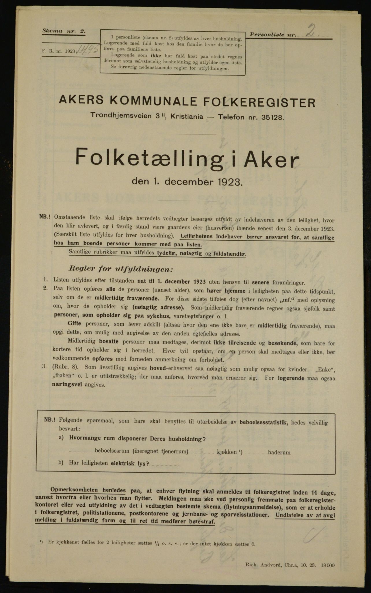 , Kommunal folketelling 1.12.1923 for Aker, 1923, s. 45188