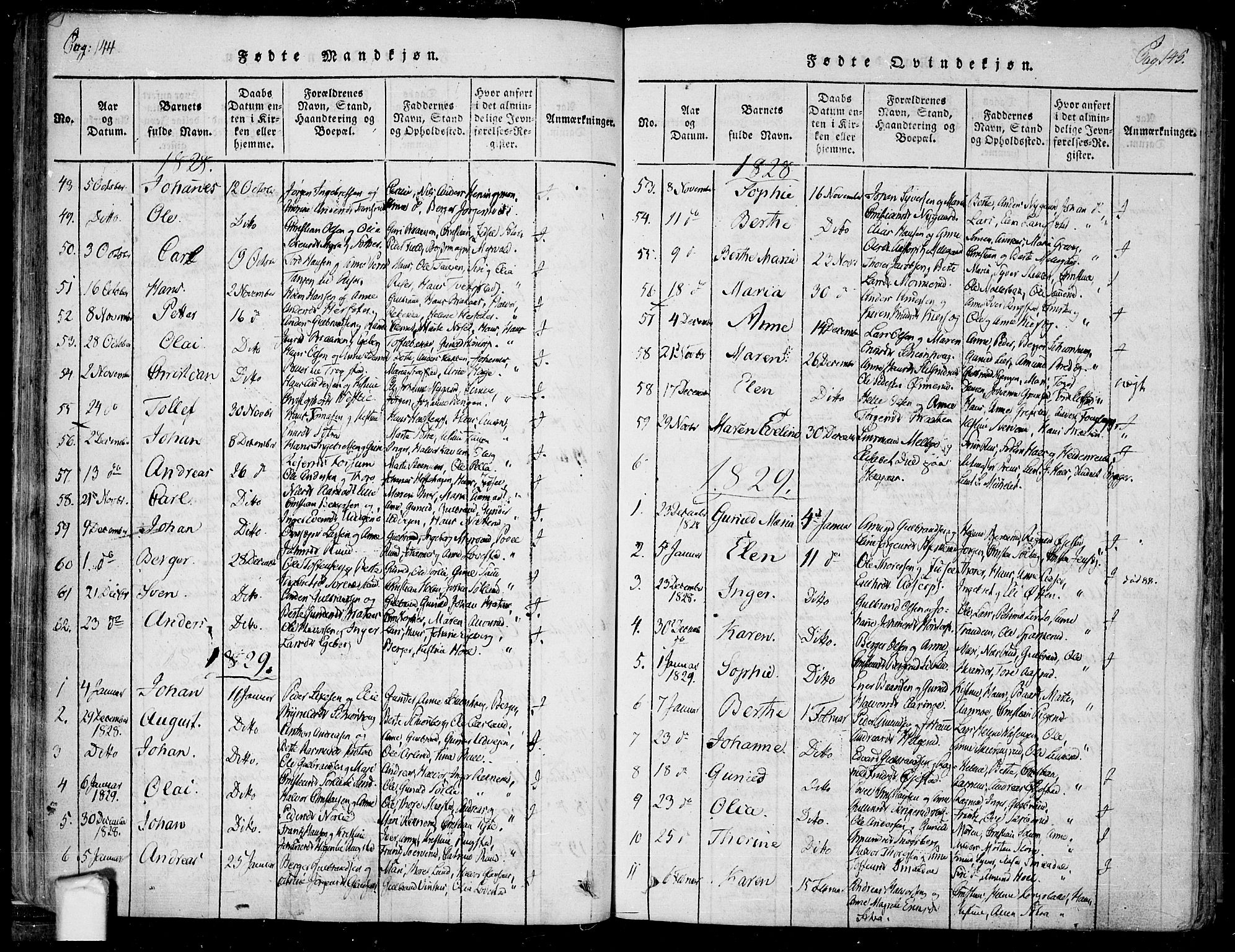 Trøgstad prestekontor Kirkebøker, AV/SAO-A-10925/F/Fa/L0006: Ministerialbok nr. I 6, 1815-1844, s. 144-145