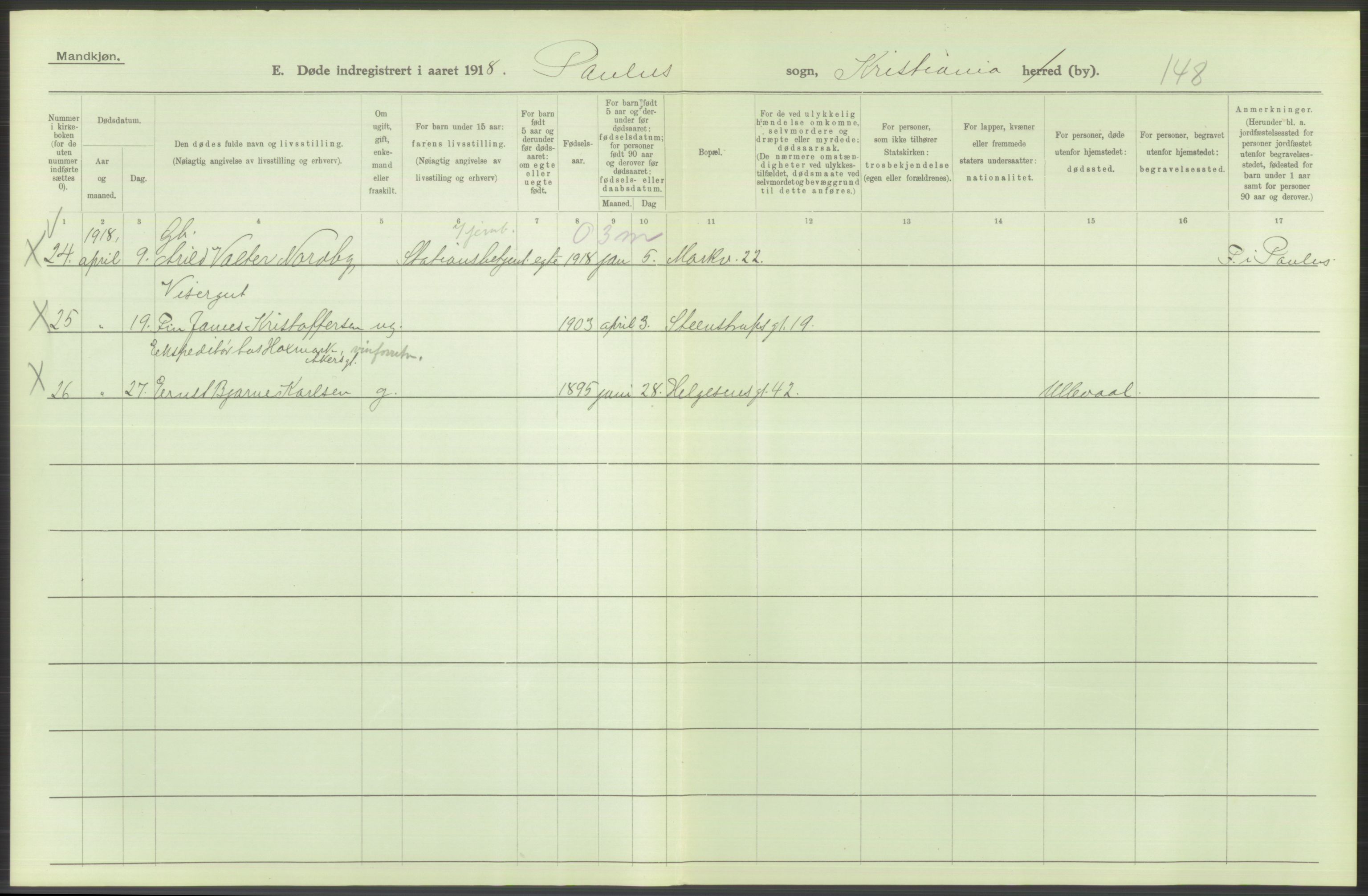 Statistisk sentralbyrå, Sosiodemografiske emner, Befolkning, RA/S-2228/D/Df/Dfb/Dfbh/L0010: Kristiania: Døde, 1918, s. 632