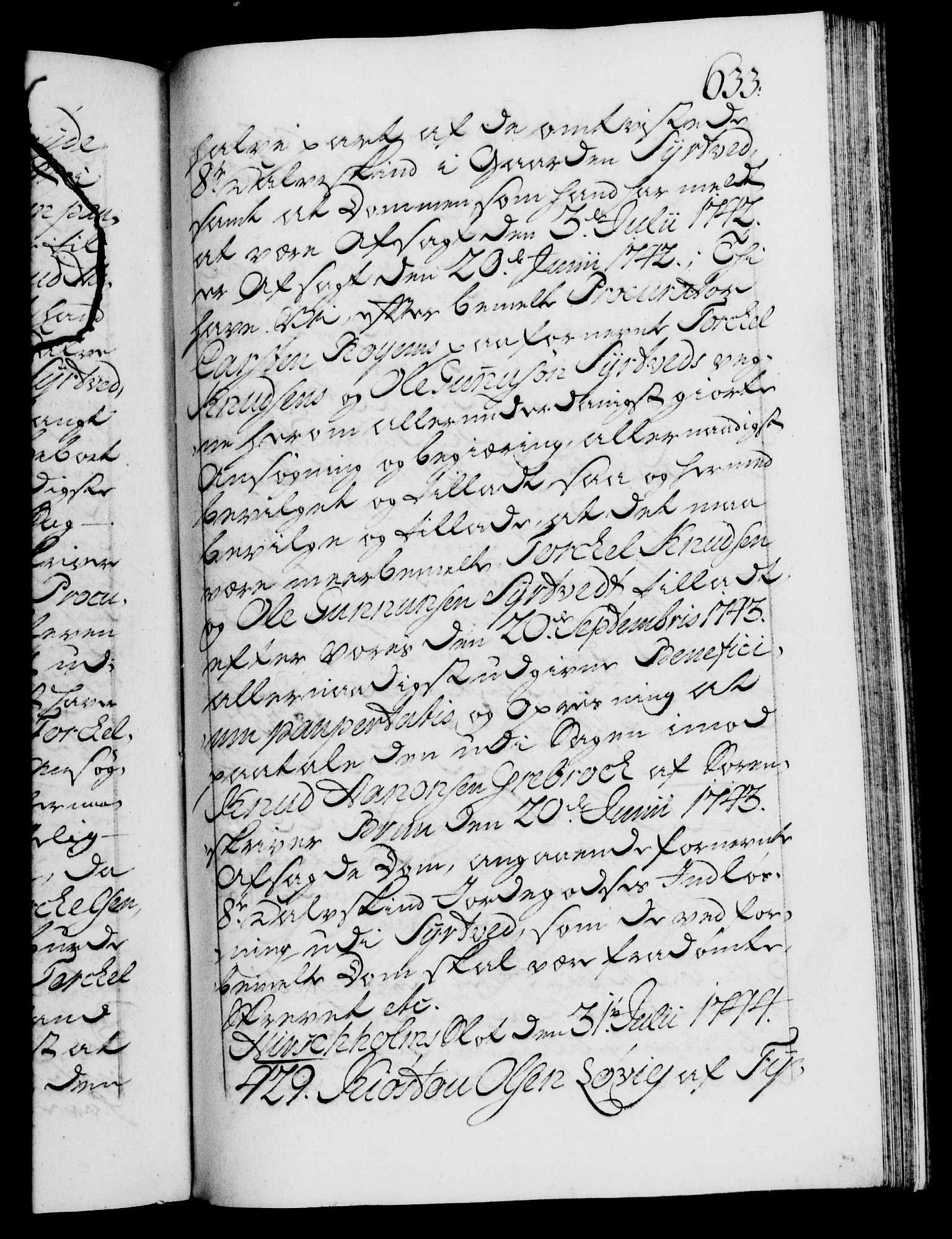 Danske Kanselli 1572-1799, AV/RA-EA-3023/F/Fc/Fca/Fcaa/L0033: Norske registre, 1743-1744, s. 633a