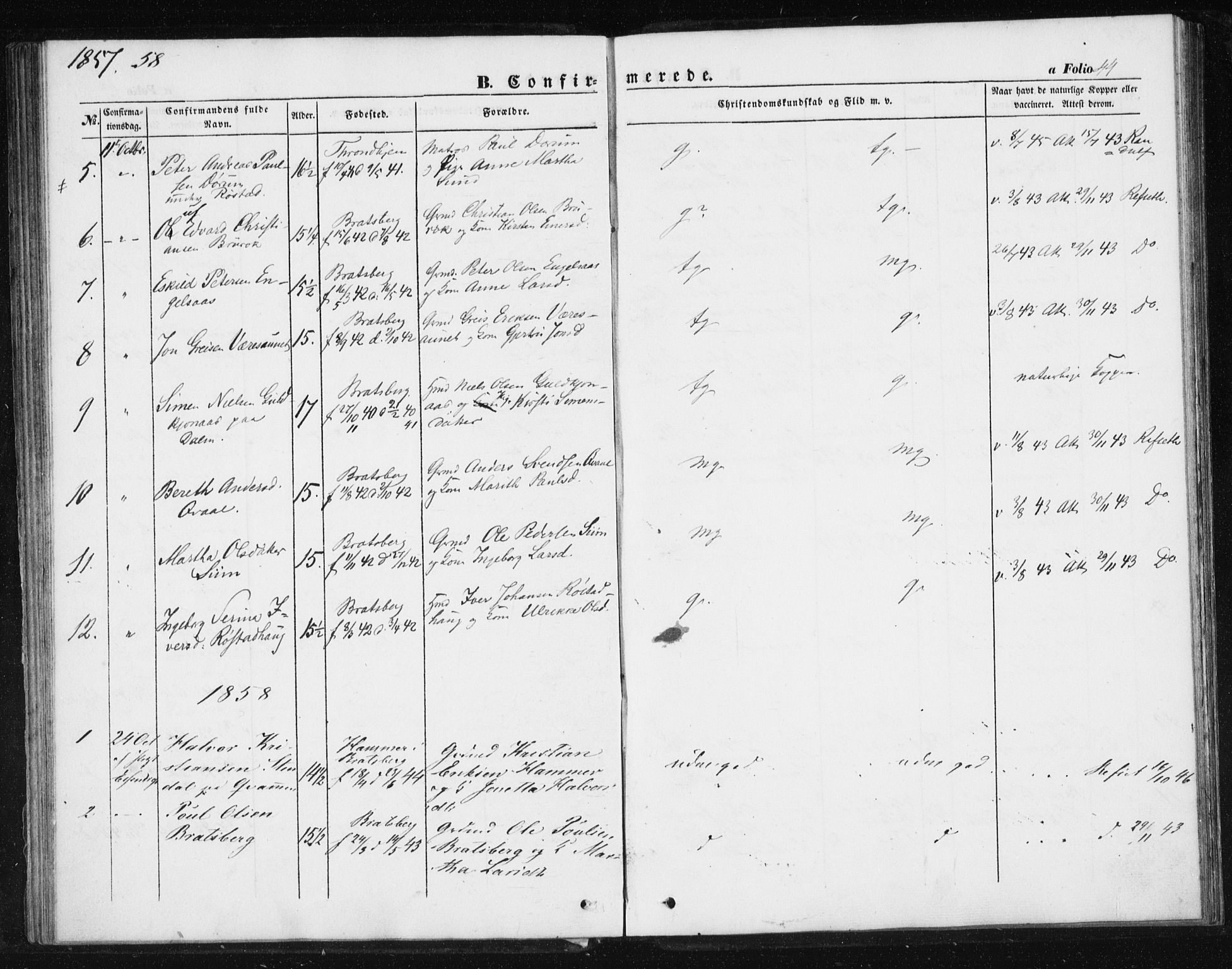 Ministerialprotokoller, klokkerbøker og fødselsregistre - Sør-Trøndelag, AV/SAT-A-1456/608/L0332: Ministerialbok nr. 608A01, 1848-1861, s. 44