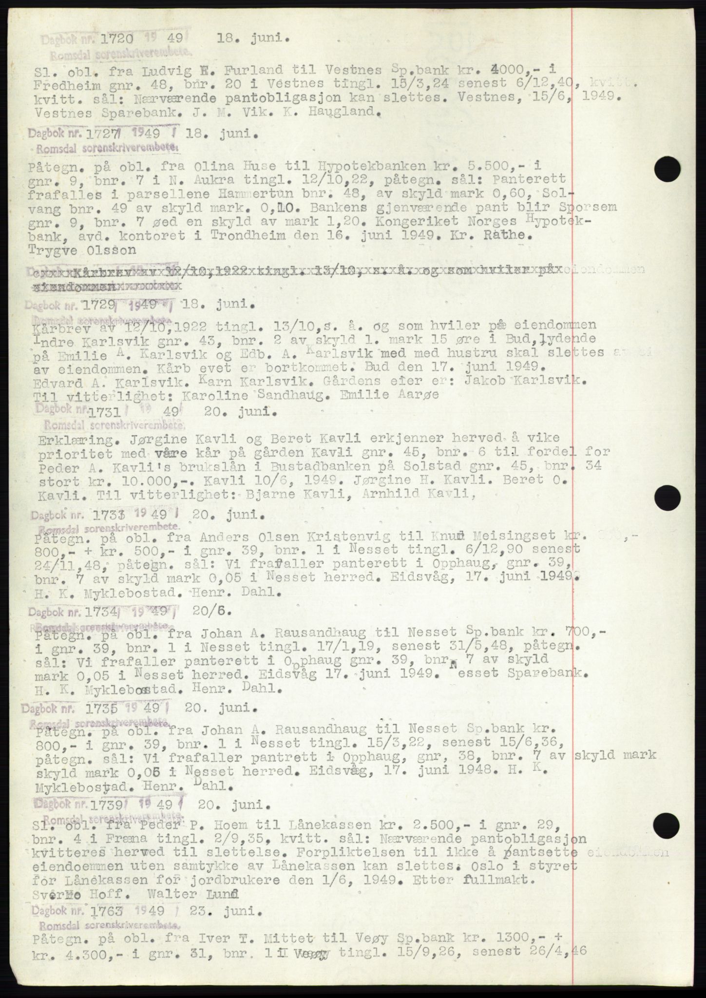 Romsdal sorenskriveri, SAT/A-4149/1/2/2C: Pantebok nr. C2, 1949-1951, Dagboknr: 1720/1949