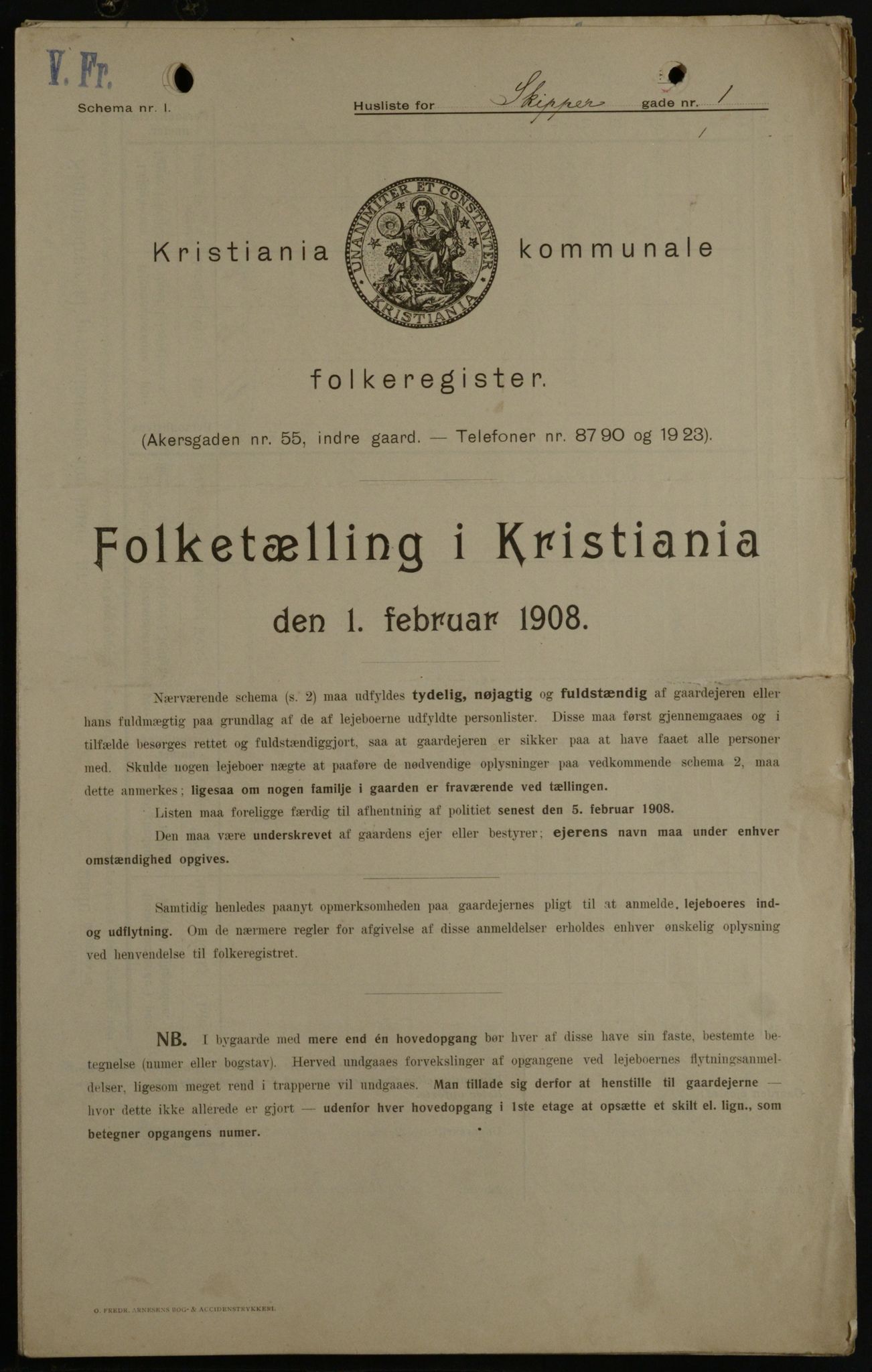 OBA, Kommunal folketelling 1.2.1908 for Kristiania kjøpstad, 1908, s. 85917