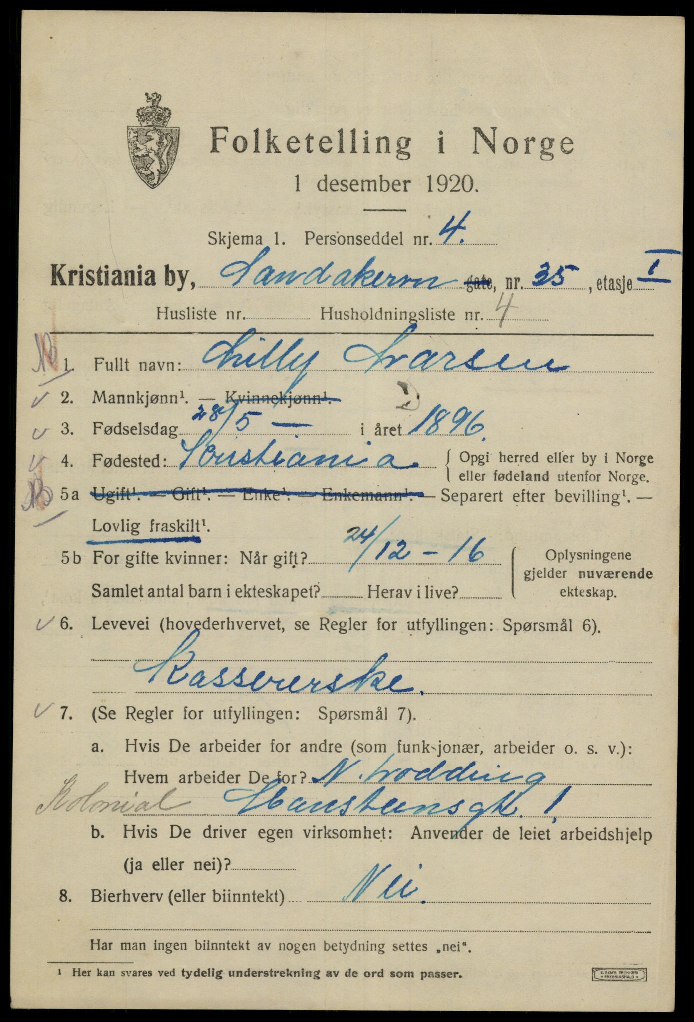 SAO, Folketelling 1920 for 0301 Kristiania kjøpstad, 1920, s. 479055