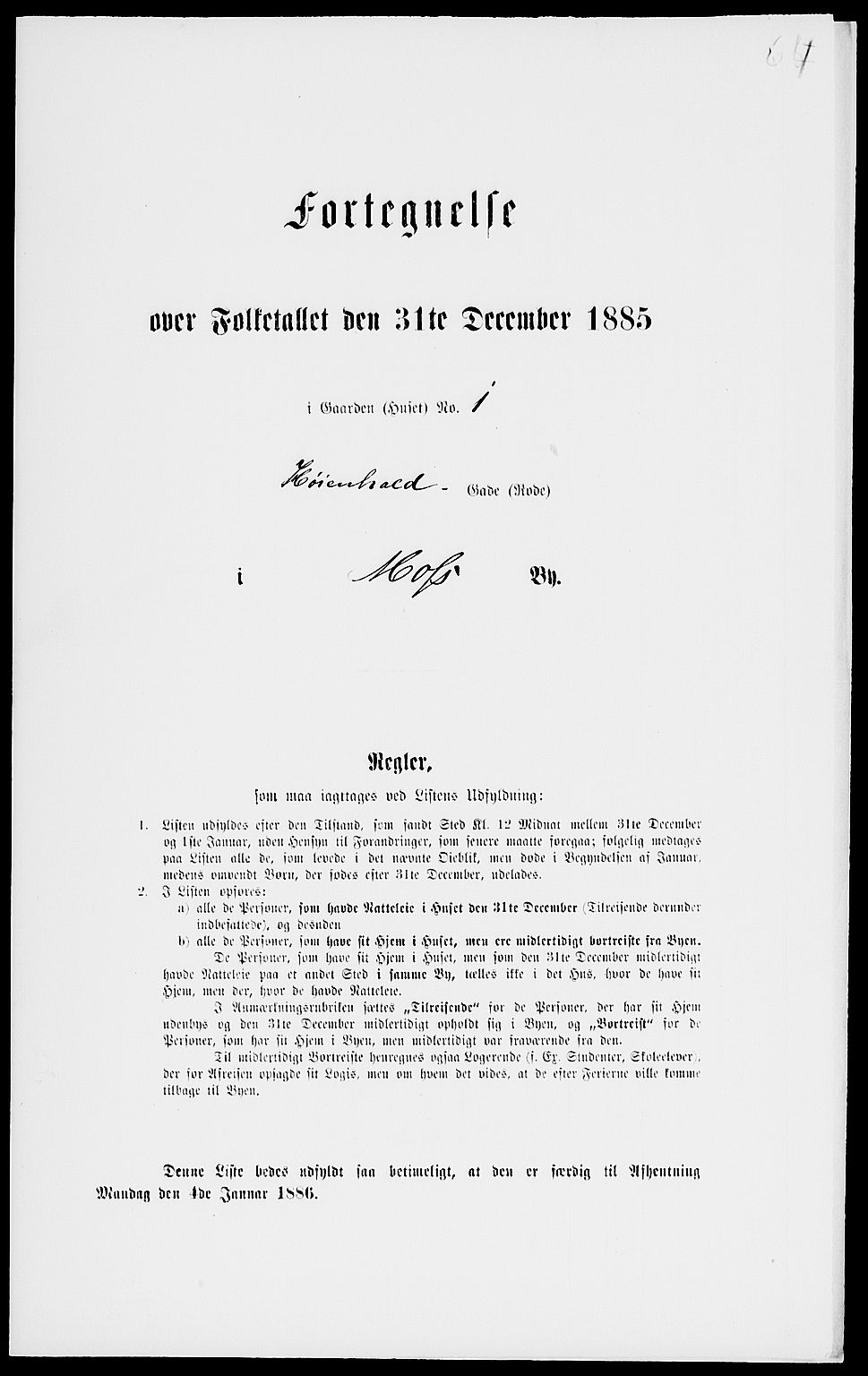 RA, Folketelling 1885 for 0104 Moss kjøpstad, 1885, s. 143