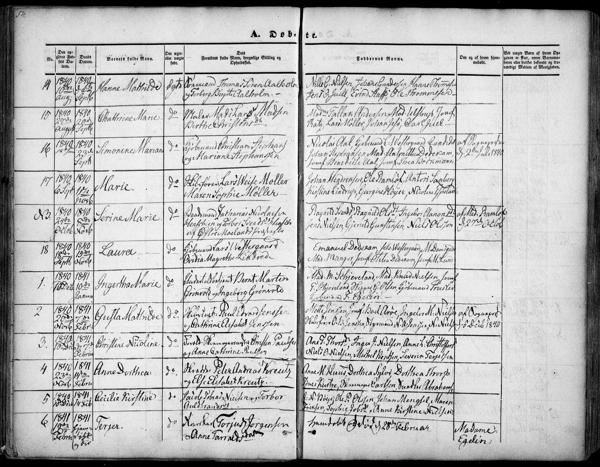 Arendal sokneprestkontor, Trefoldighet, AV/SAK-1111-0040/F/Fa/L0005: Ministerialbok nr. A 5, 1838-1854, s. 54
