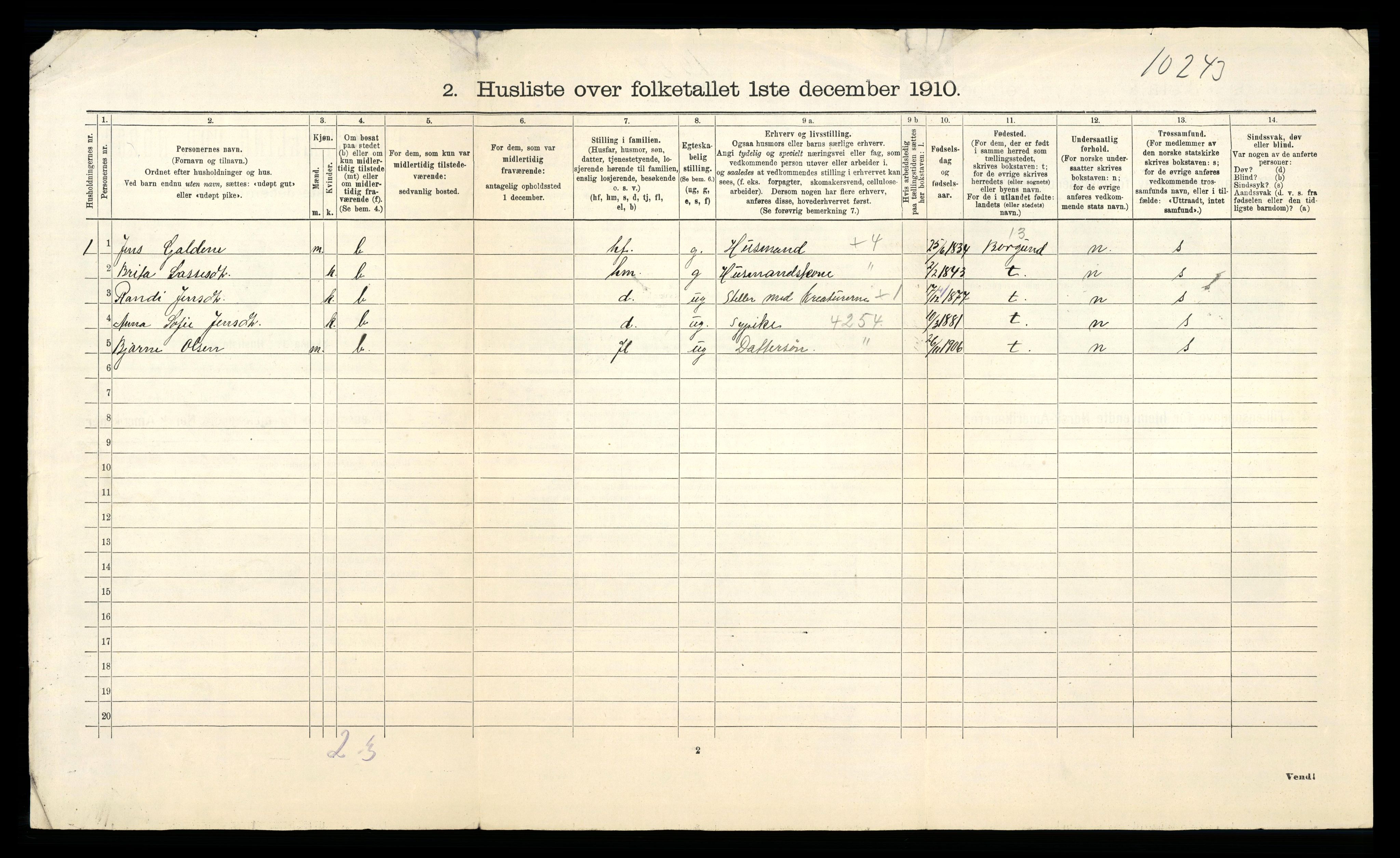 RA, Folketelling 1910 for 1422 Lærdal herred, 1910, s. 689