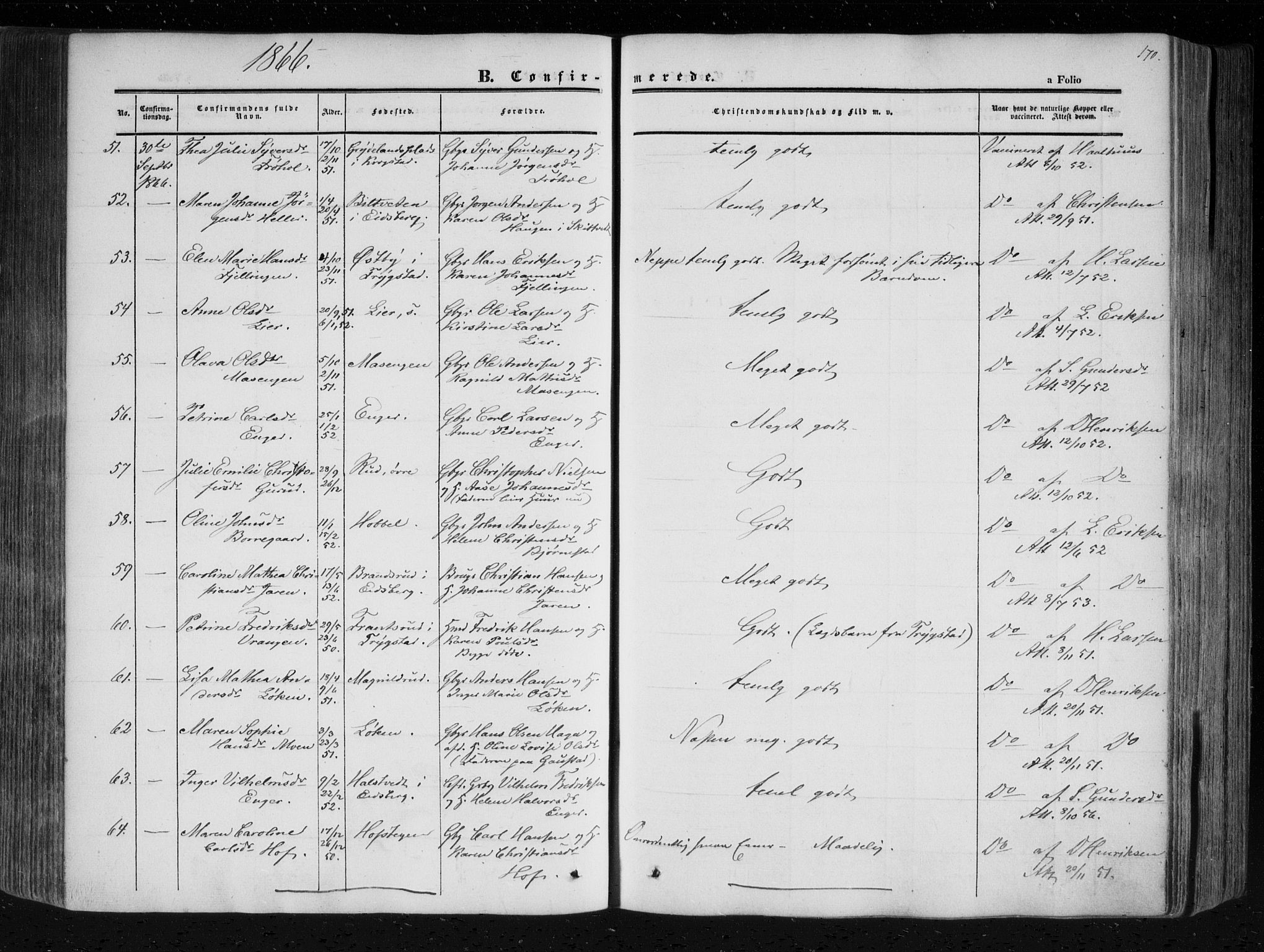Askim prestekontor Kirkebøker, AV/SAO-A-10900/F/Fa/L0005: Ministerialbok nr. 5, 1847-1879, s. 170