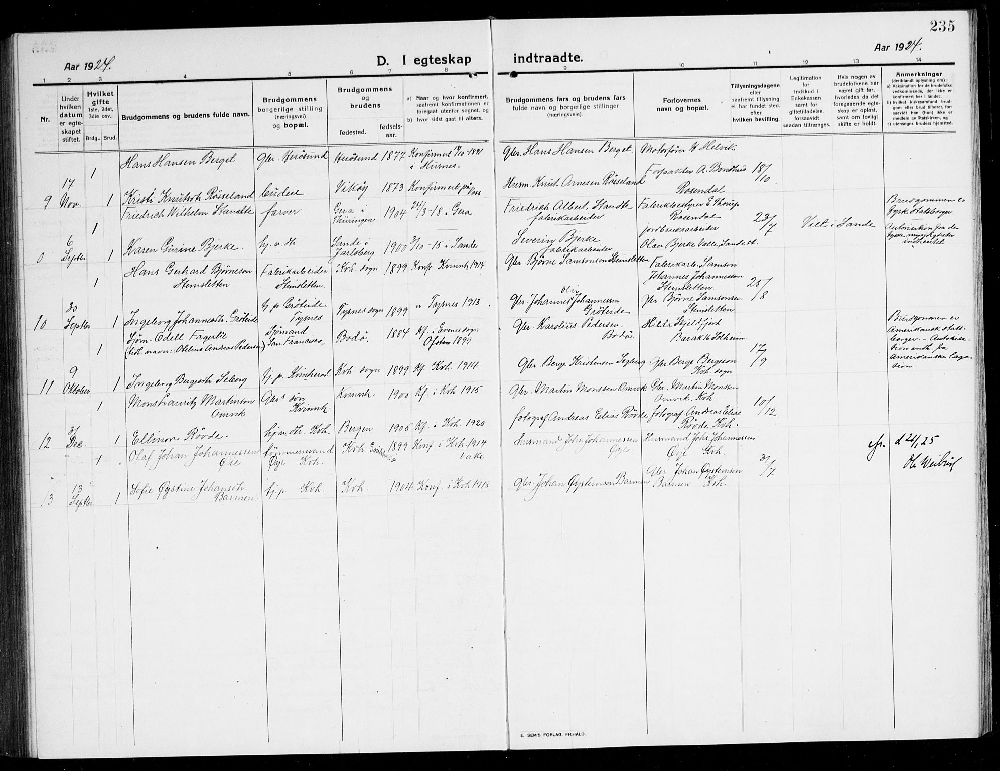 Kvinnherad sokneprestembete, AV/SAB-A-76401/H/Hab: Klokkerbok nr. A 3, 1911-1945, s. 235