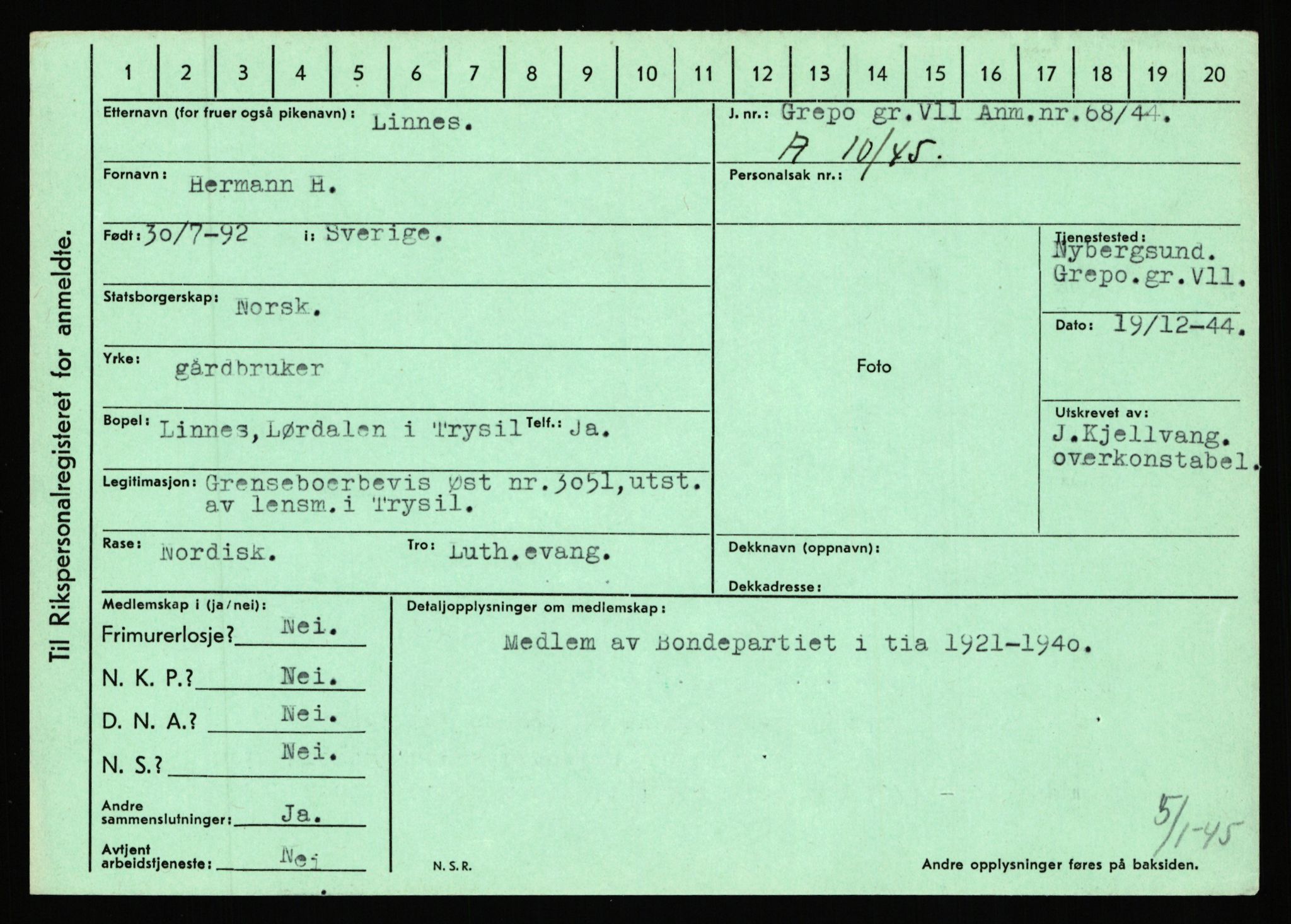 Statspolitiet - Hovedkontoret / Osloavdelingen, AV/RA-S-1329/C/Ca/L0010: Lind - Moksnes, 1943-1945, s. 394