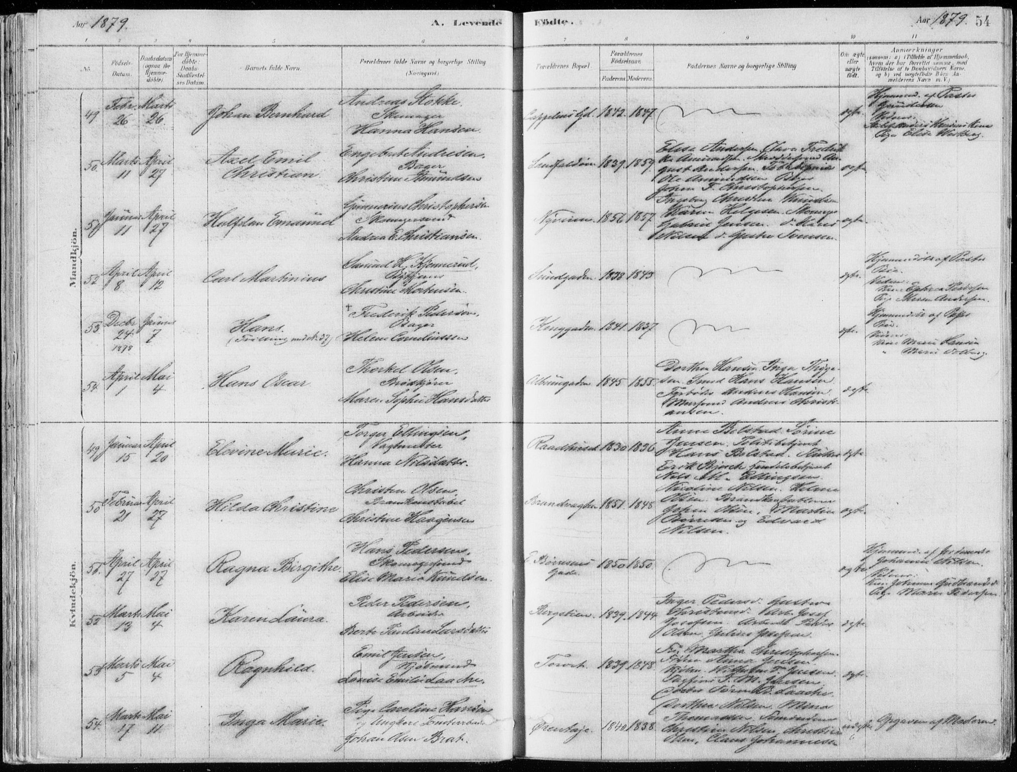 Bragernes kirkebøker, AV/SAKO-A-6/F/Fb/L0006a: Ministerialbok nr. II 6A, 1878-1885, s. 54