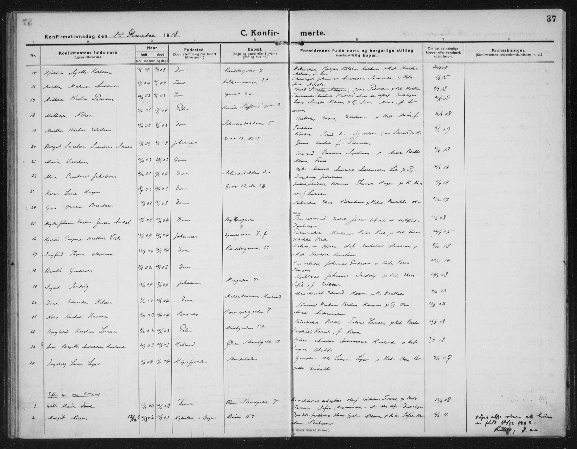 Domkirken sokneprestkontor, AV/SAST-A-101812/002/A/L0019: Ministerialbok nr. A 35, 1916-1932, s. 37