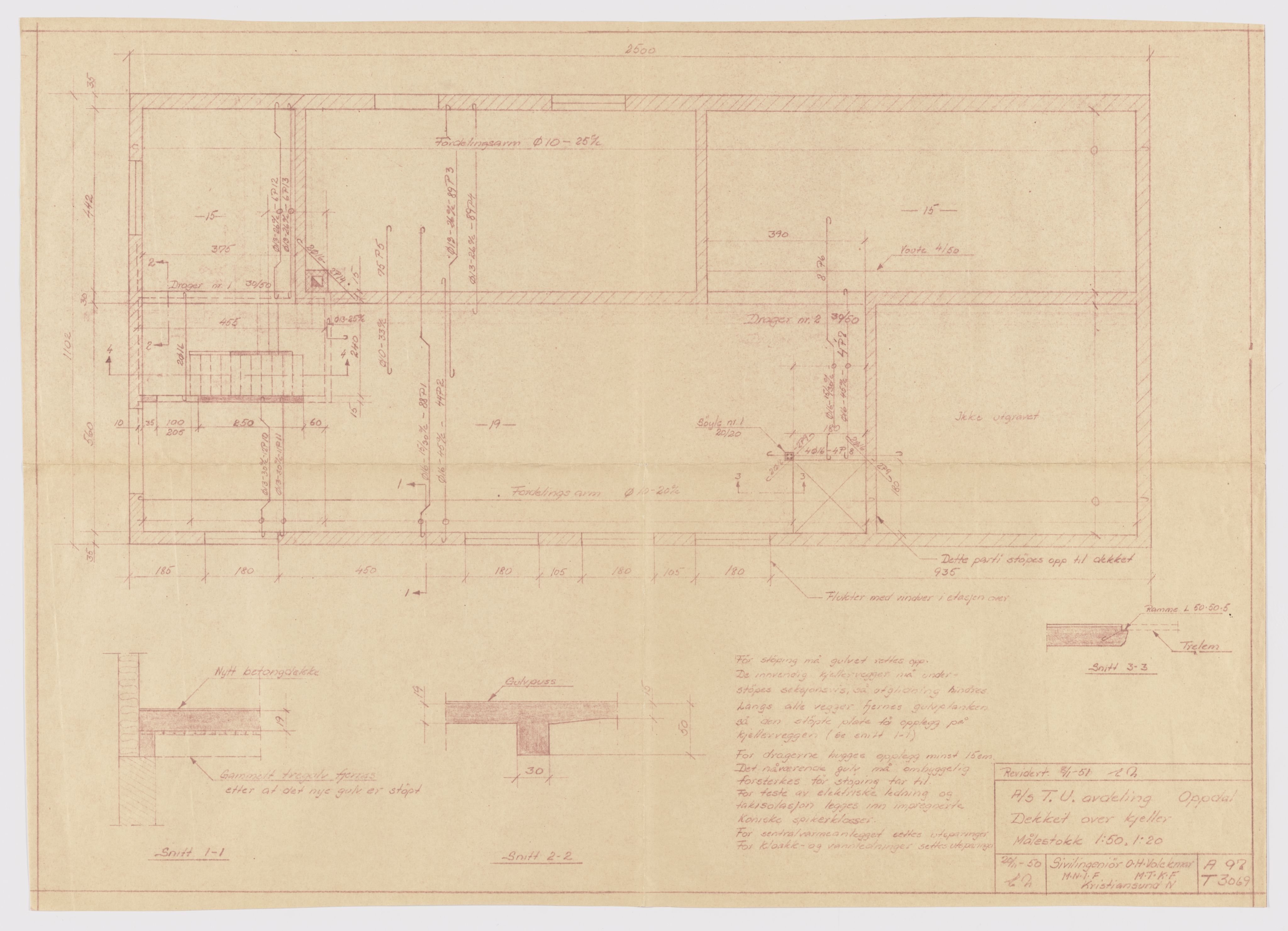 Tingvoll Ullvarefabrikk, IKAM/P-00482/T/Ta/L0020: Diverse arkitektstegninger, 1950-1954