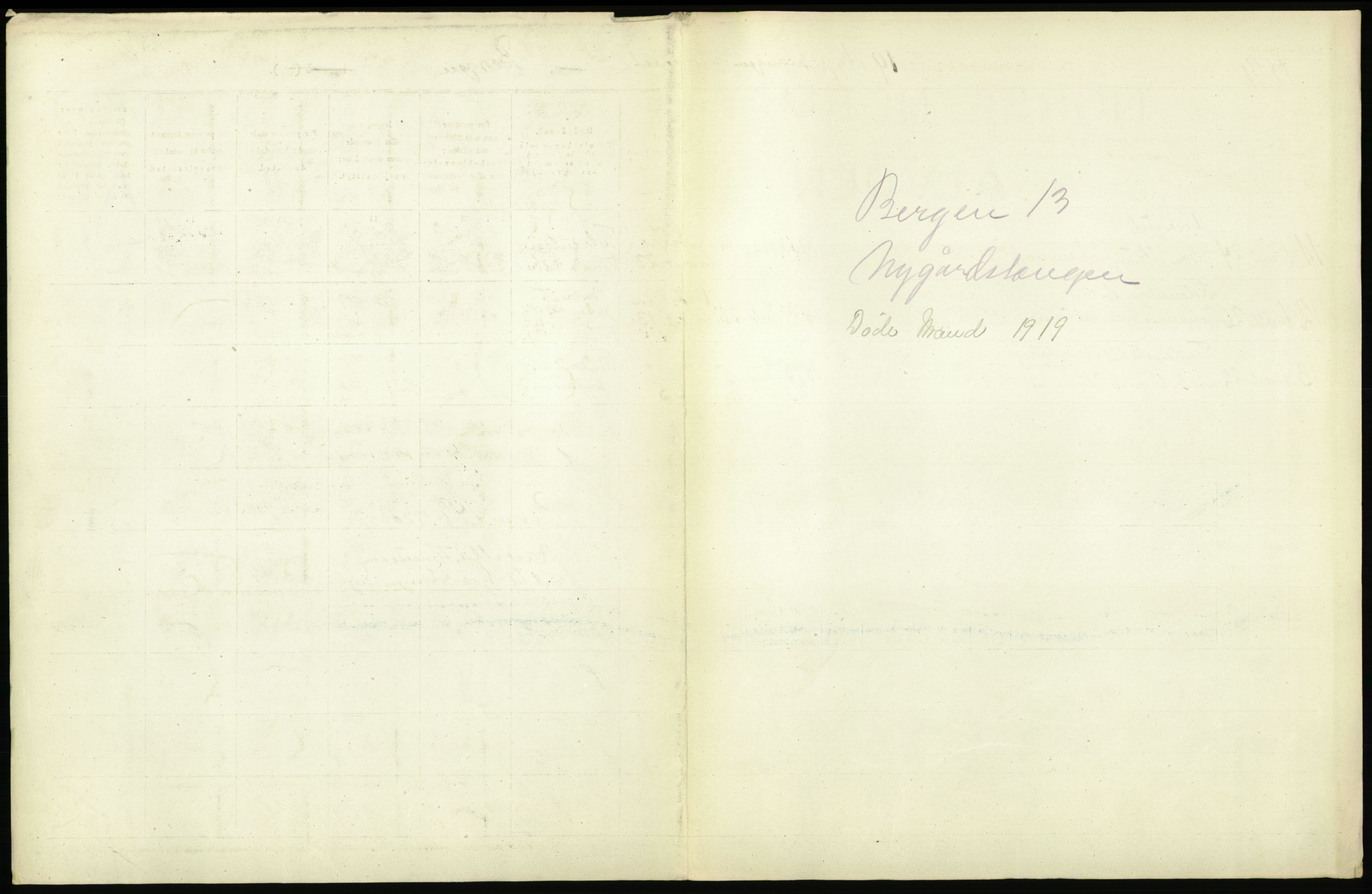 Statistisk sentralbyrå, Sosiodemografiske emner, Befolkning, RA/S-2228/D/Df/Dfb/Dfbi/L0035: Bergen: Gifte, døde, dødfødte., 1919, s. 311