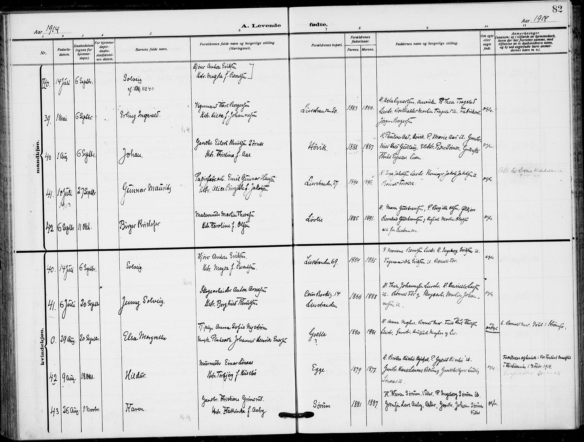 Lier kirkebøker, AV/SAKO-A-230/F/Fa/L0018: Ministerialbok nr. I 18, 1909-1917, s. 82